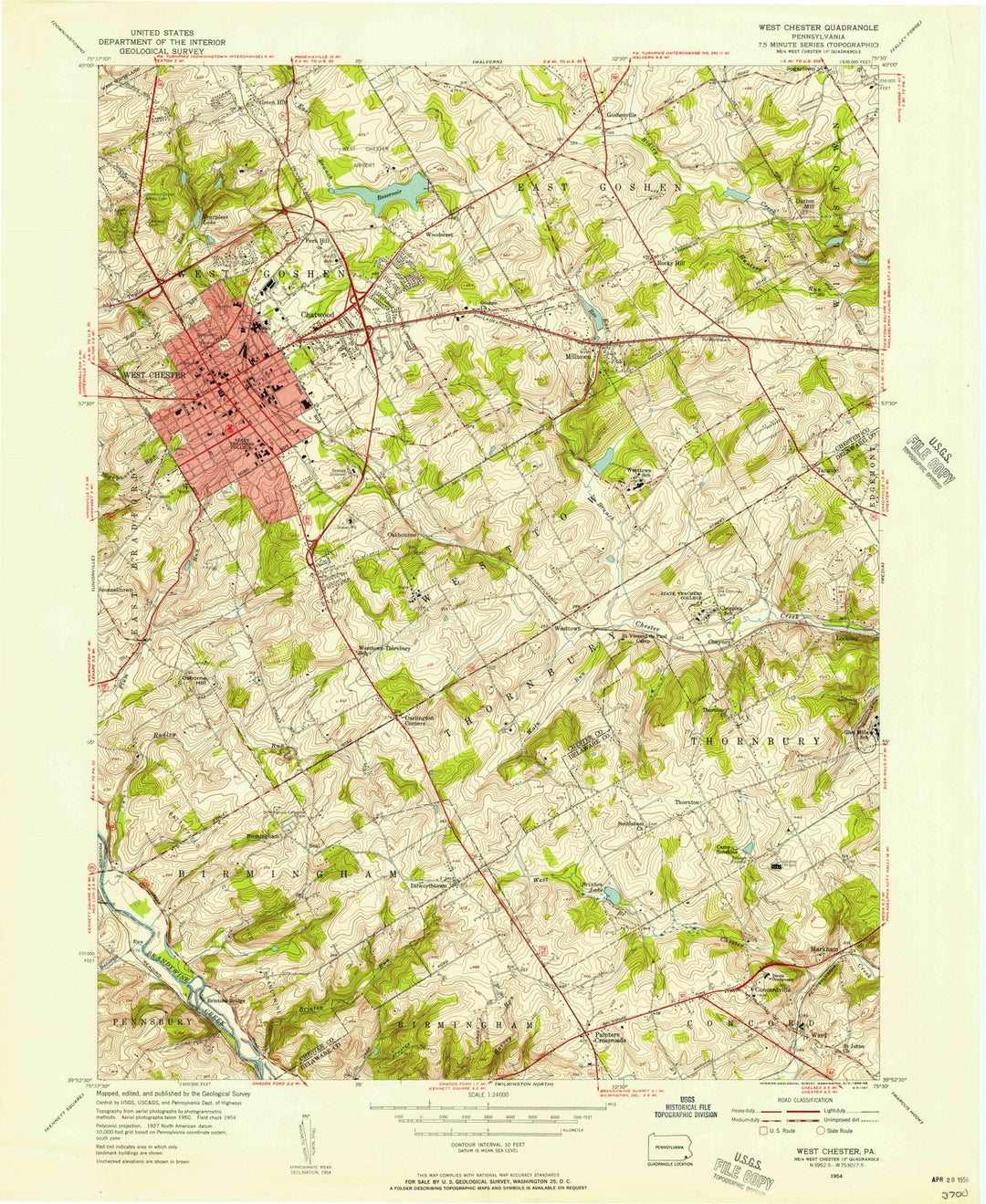 1954 West Chester, PA - Pennsylvania - USGS Topographic Map