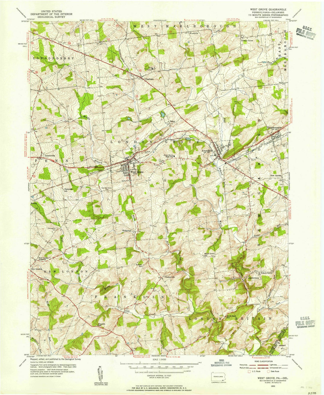 1953 West Grove, PA - Pennsylvania - USGS Topographic Map