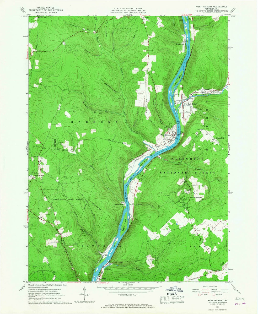 1966 West Hickory, PA - Pennsylvania - USGS Topographic Map
