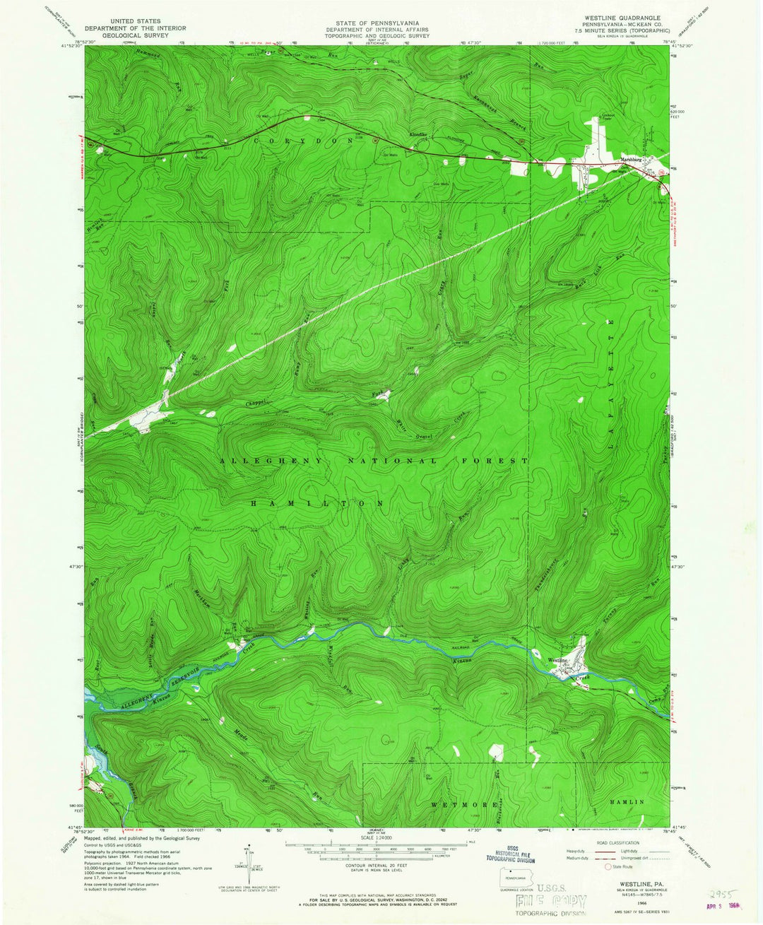 1966 Westline, PA - Pennsylvania - USGS Topographic Map