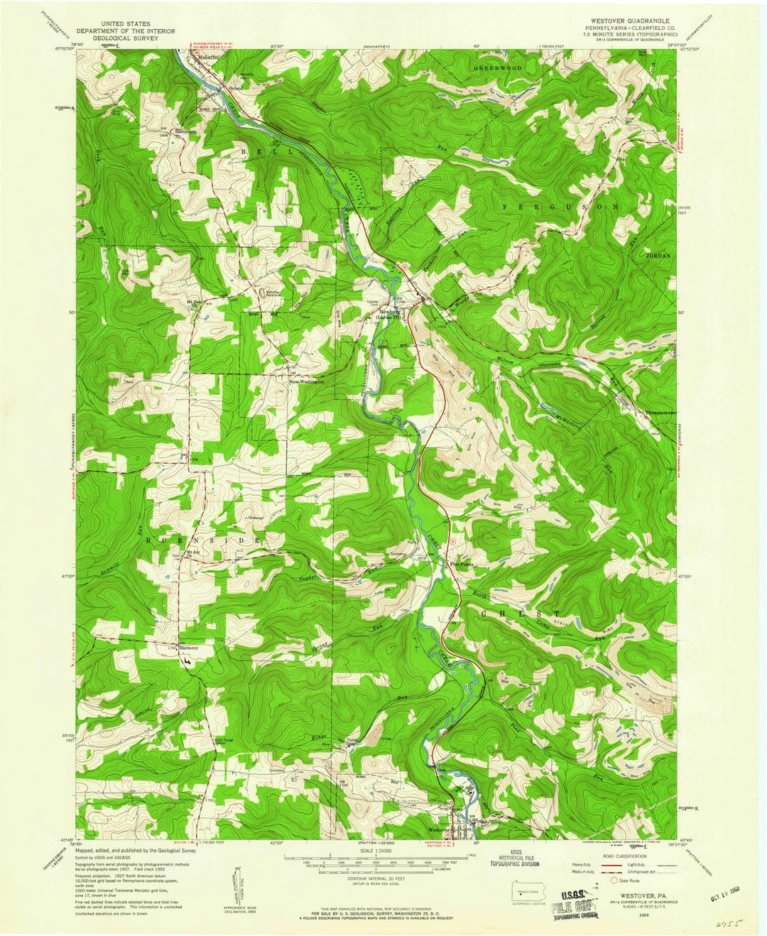 1959 Westover, PA - Pennsylvania - USGS Topographic Map
