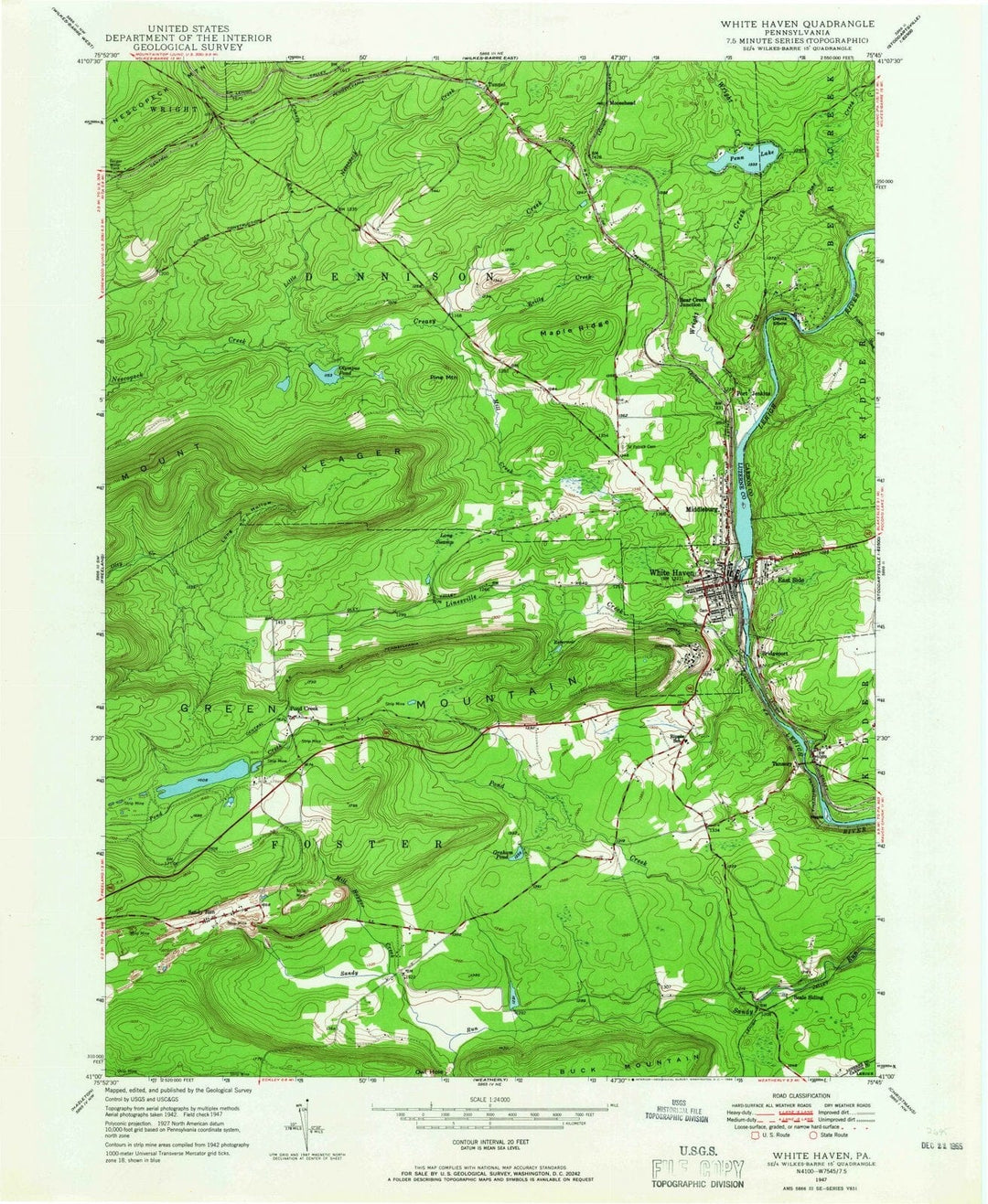 1947 White Haven, PA - Pennsylvania - USGS Topographic Map