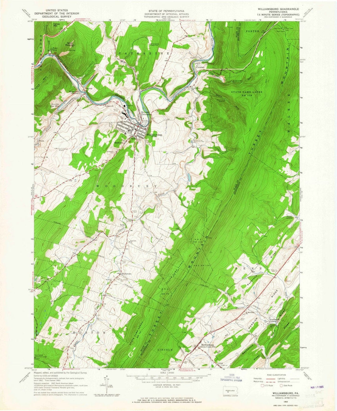 1963 Williamsburg, PA - Pennsylvania - USGS Topographic Map