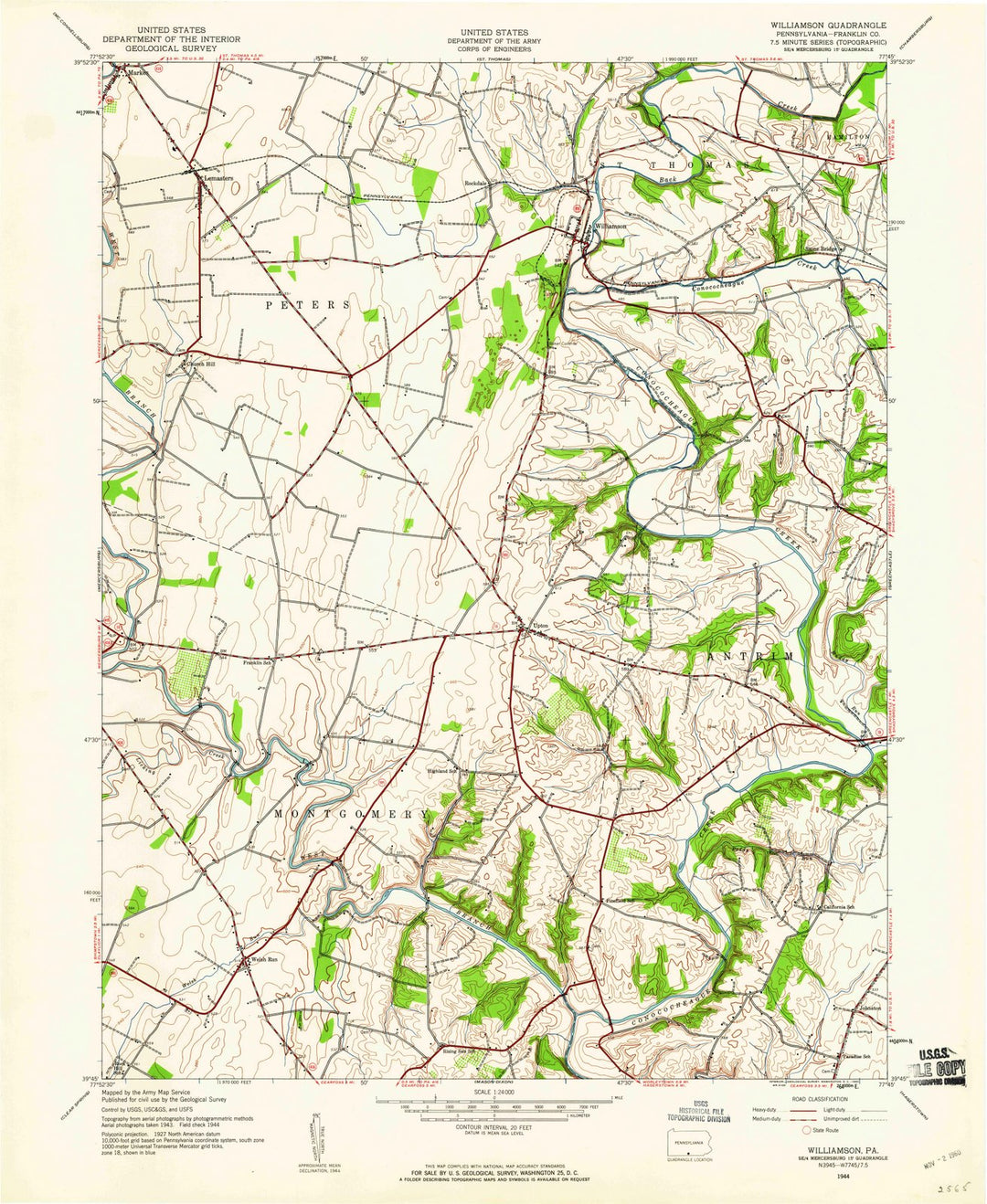 1944 Williamson, PA - Pennsylvania - USGS Topographic Map