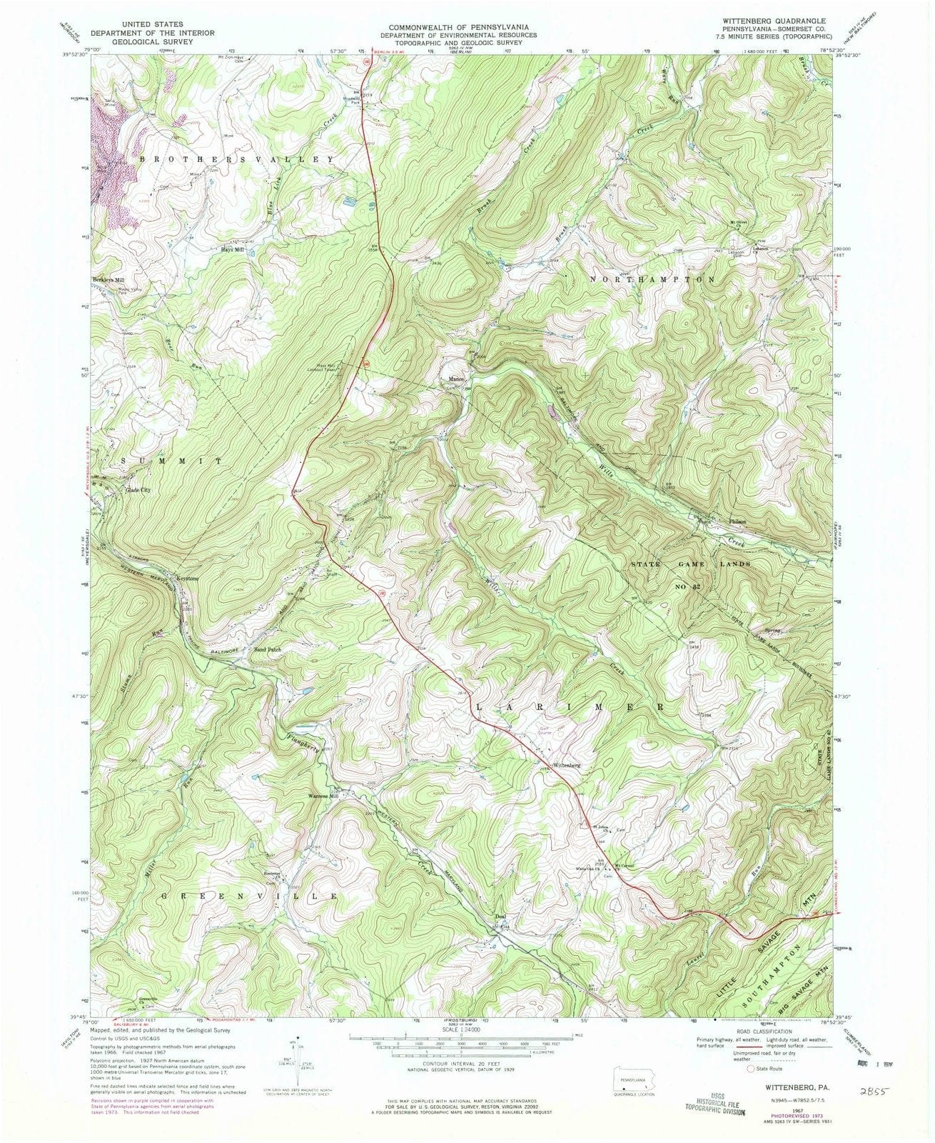 1967 Wittenburg, PA - Pennsylvania - USGS Topographic Map