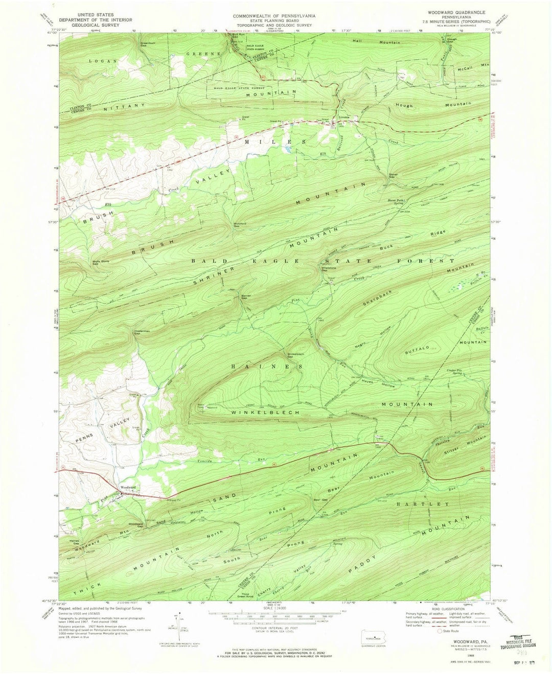 1968 Woodward, PA - Pennsylvania - USGS Topographic Map