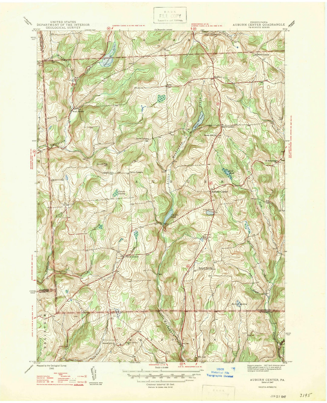 1947 Auburn Center, PA - Pennsylvania - USGS Topographic Map
