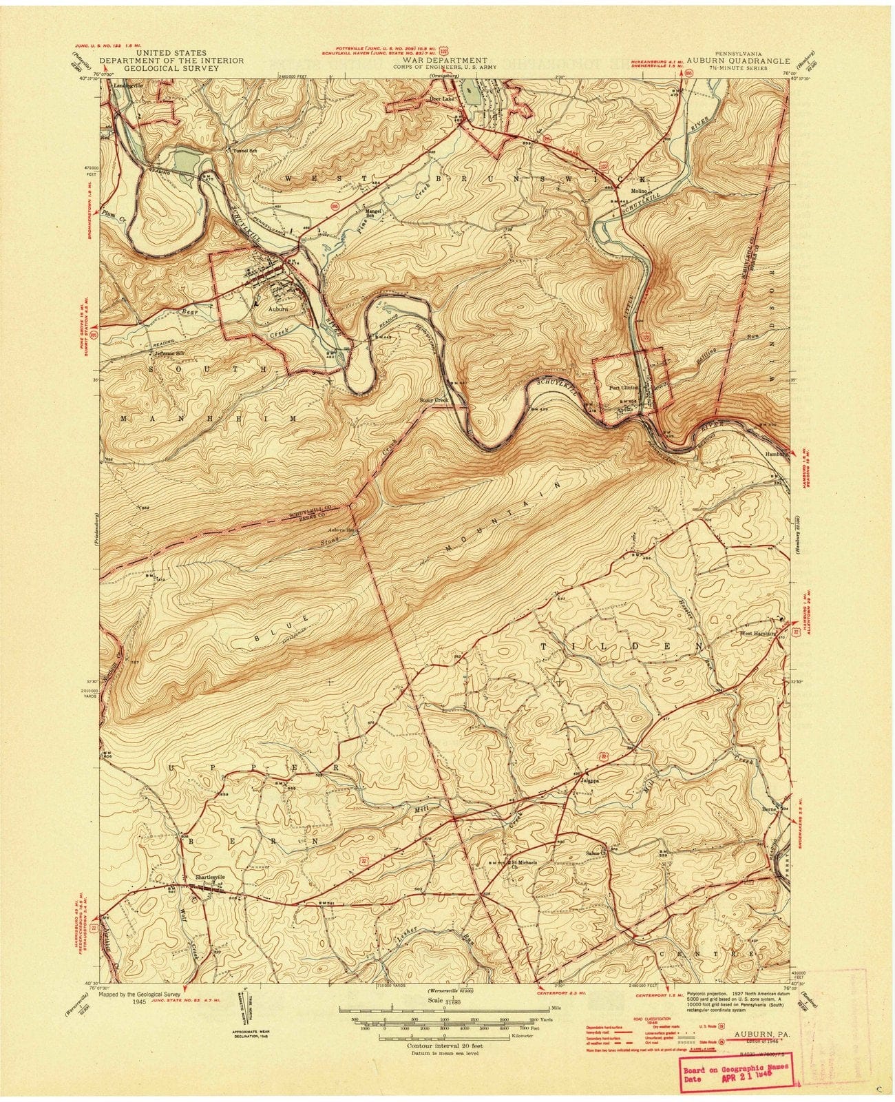 1946 Auburn, PA - Pennsylvania - USGS Topographic Map