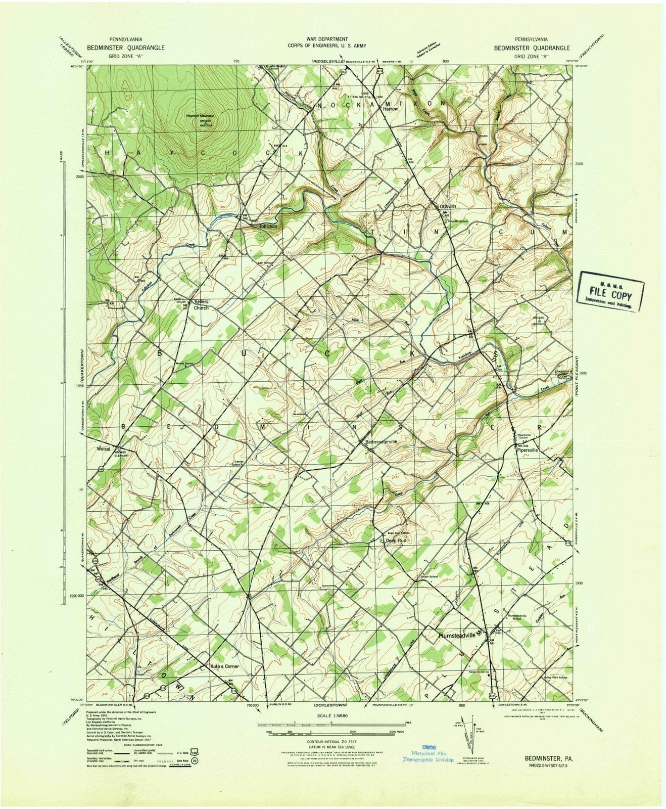 1943 Bedminster, PA - Pennsylvania - USGS Topographic Map