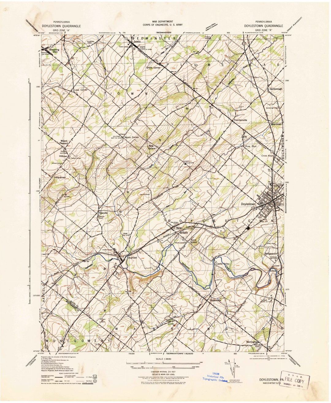 1943 Doylestown, PA - Pennsylvania - USGS Topographic Map