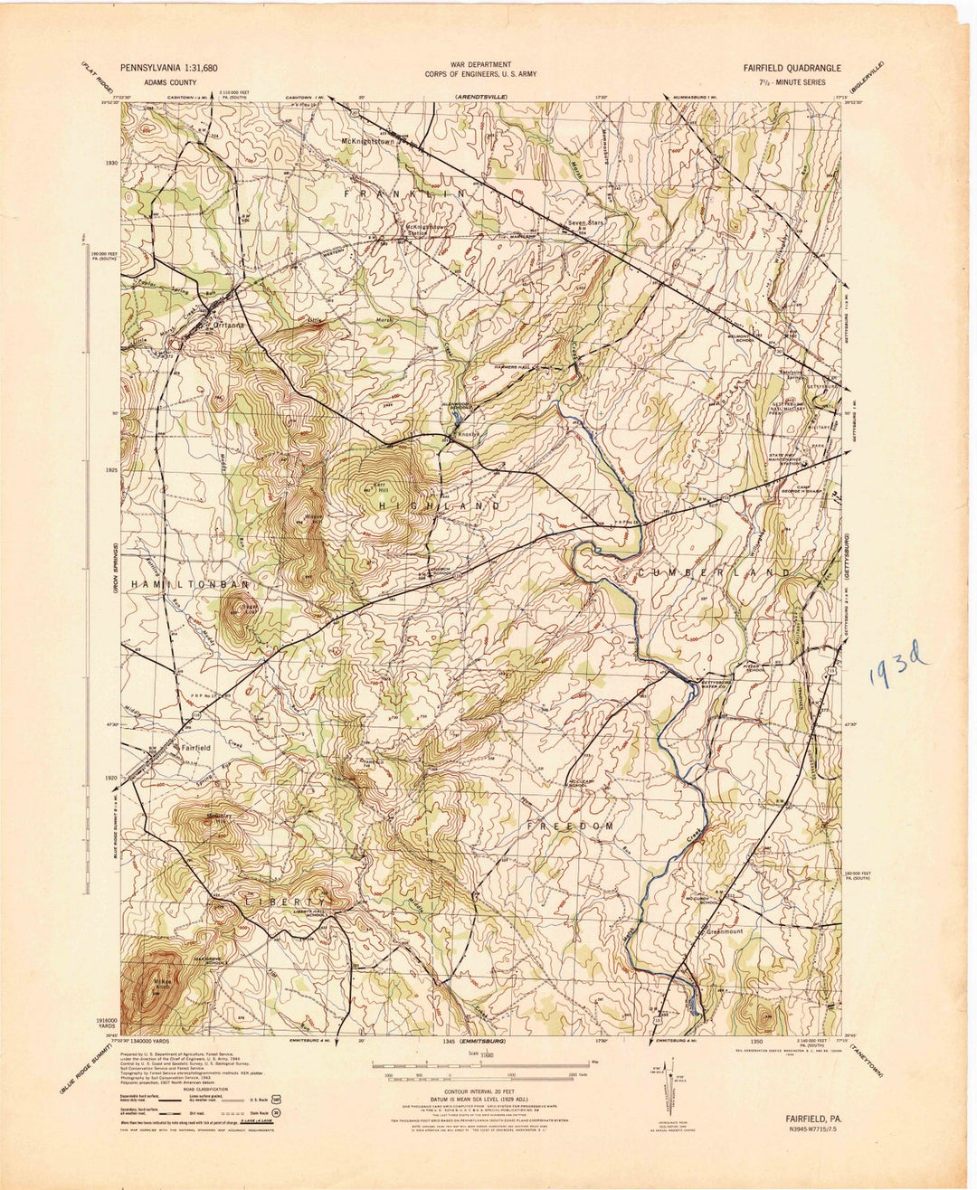 1944 Fairfield, PA - Pennsylvania - USGS Topographic Map
