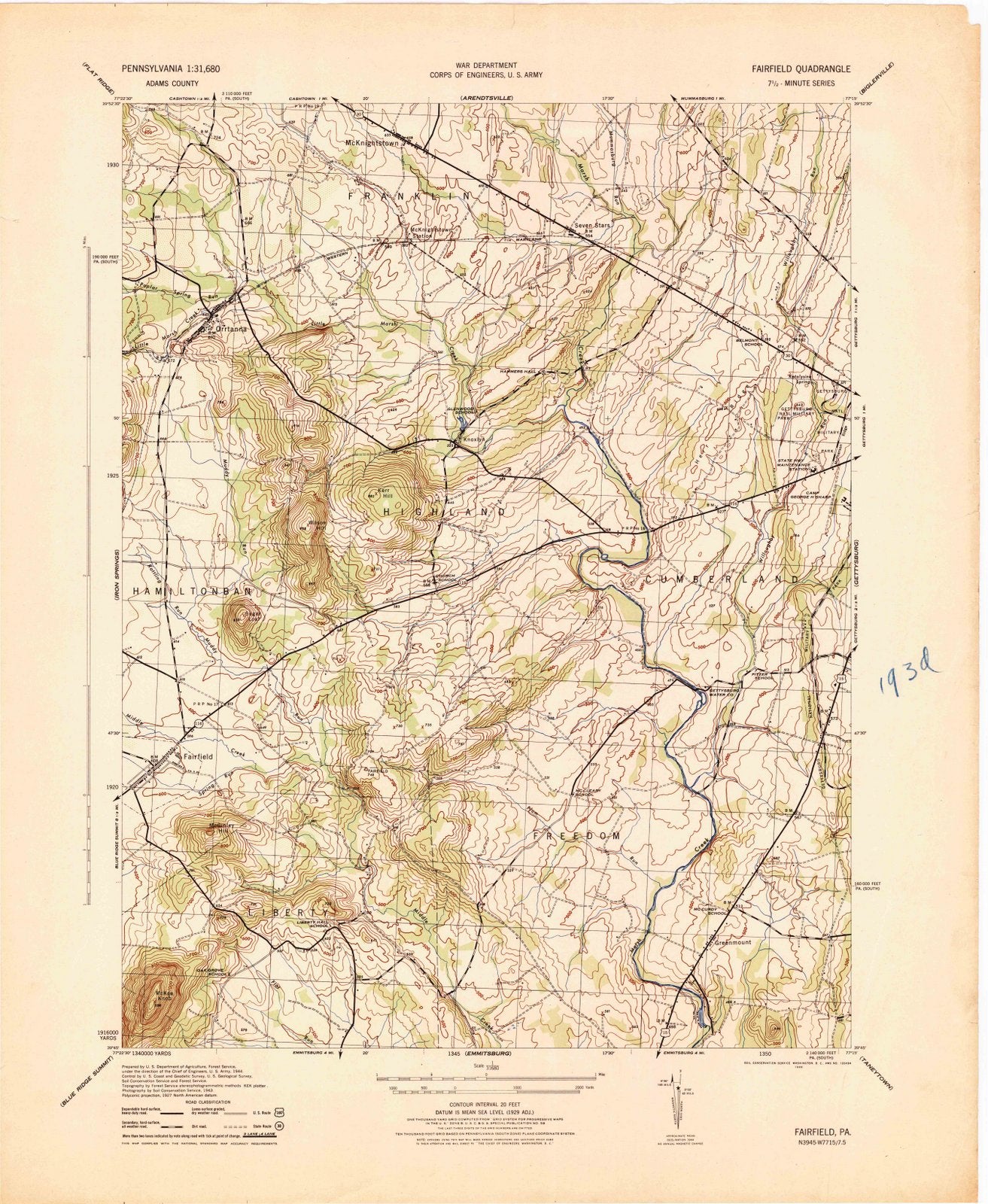 1944 Fairfield, PA - Pennsylvania - USGS Topographic Map