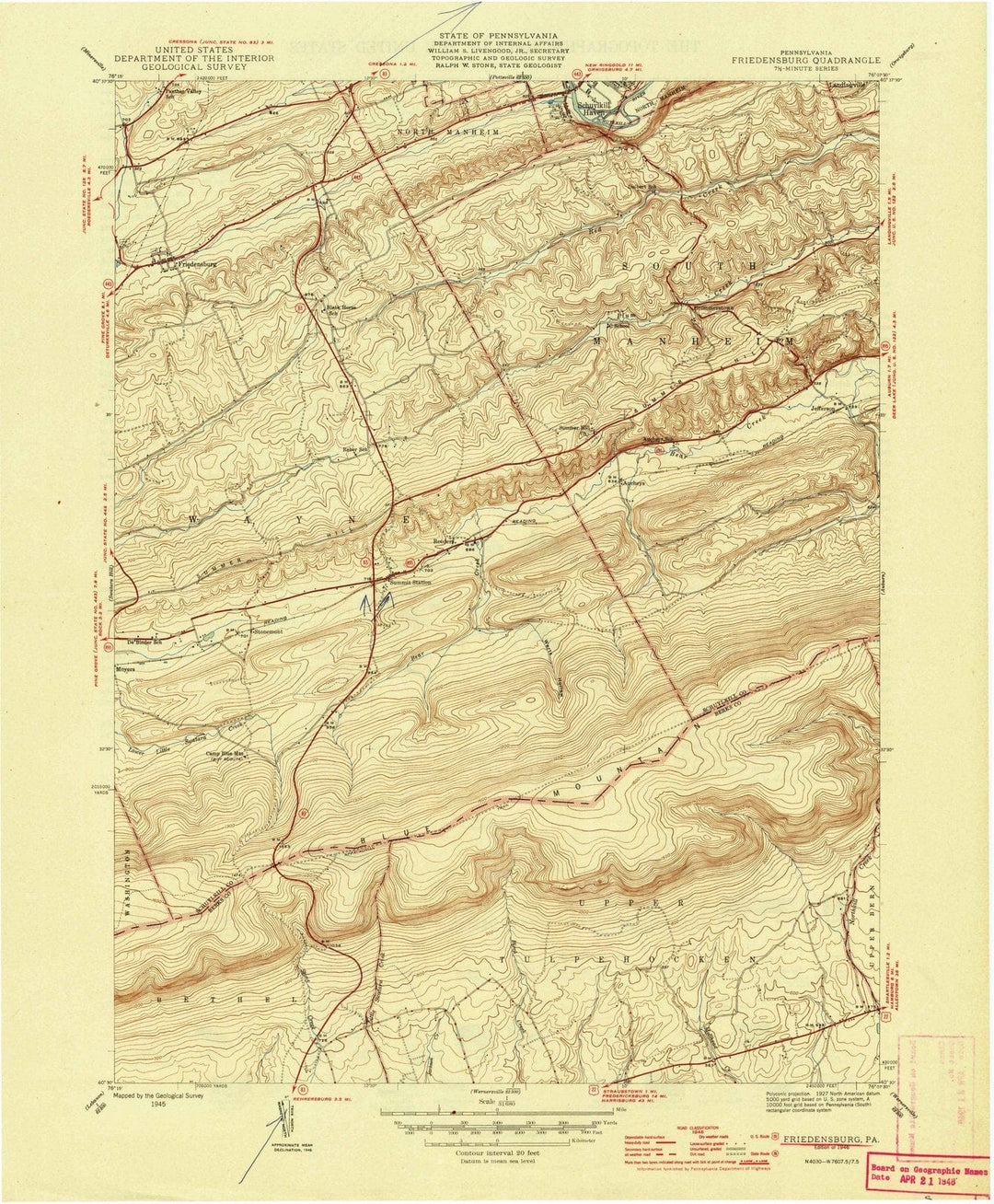 1946 Friedensburg, PA - Pennsylvania - USGS Topographic Map