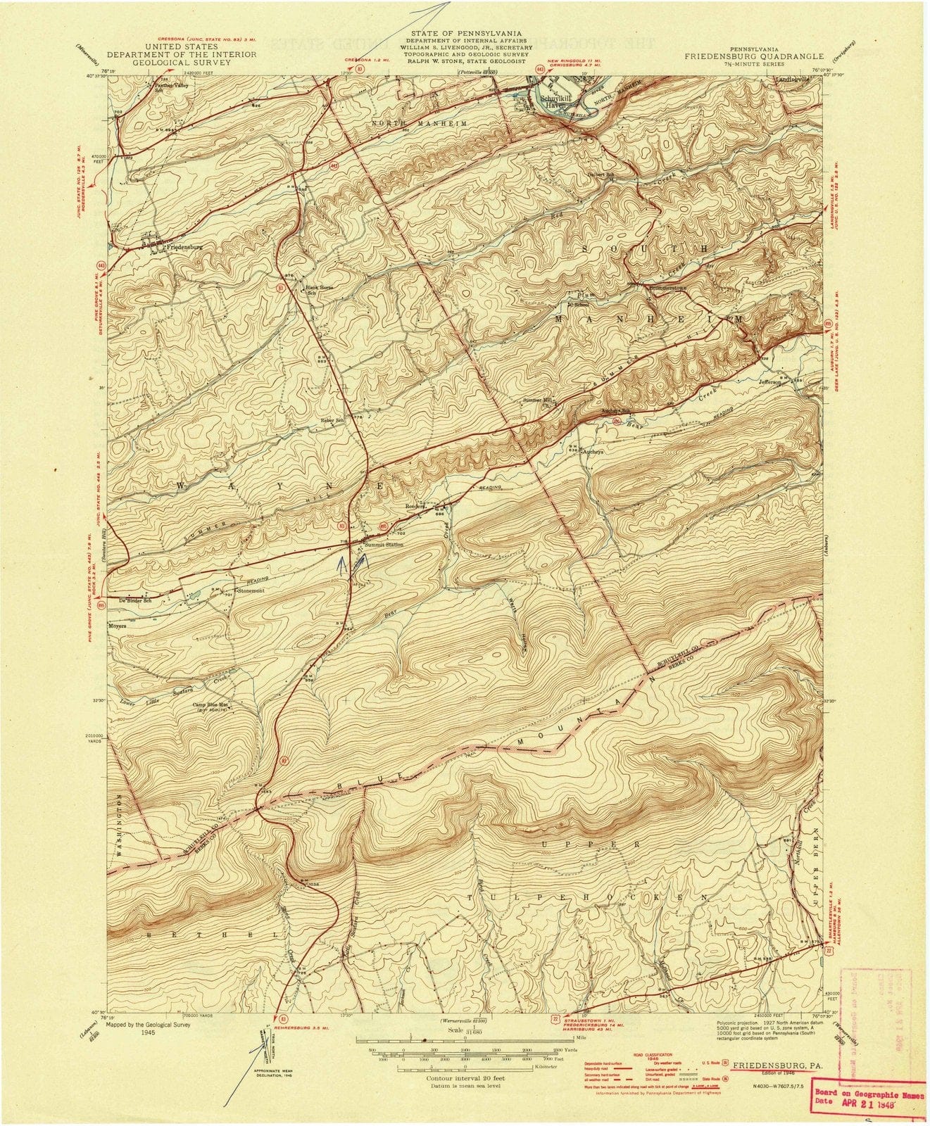 1946 Friedensburg, PA - Pennsylvania - USGS Topographic Map