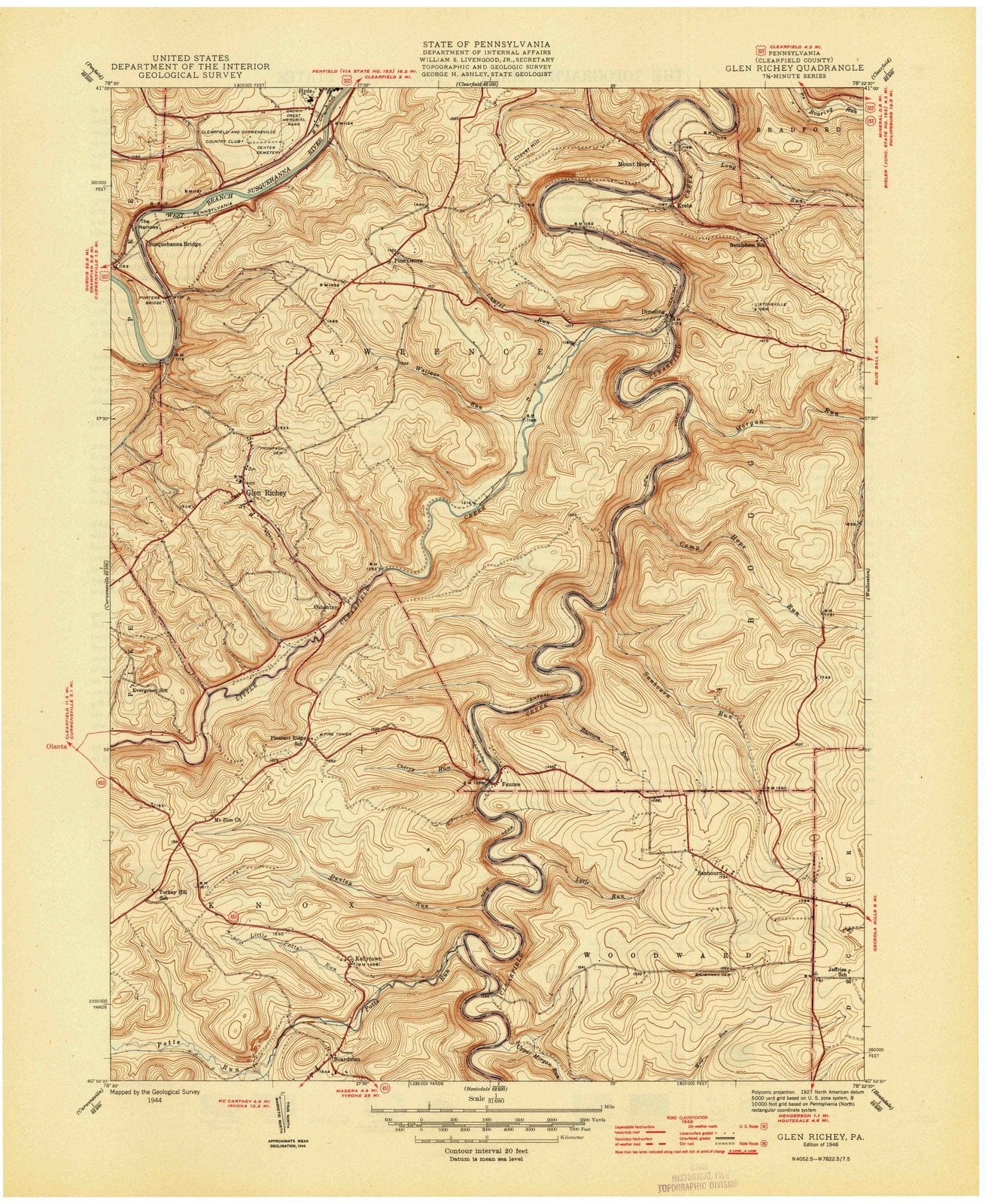1946 Glen Richey, PA - Pennsylvania - USGS Topographic Map