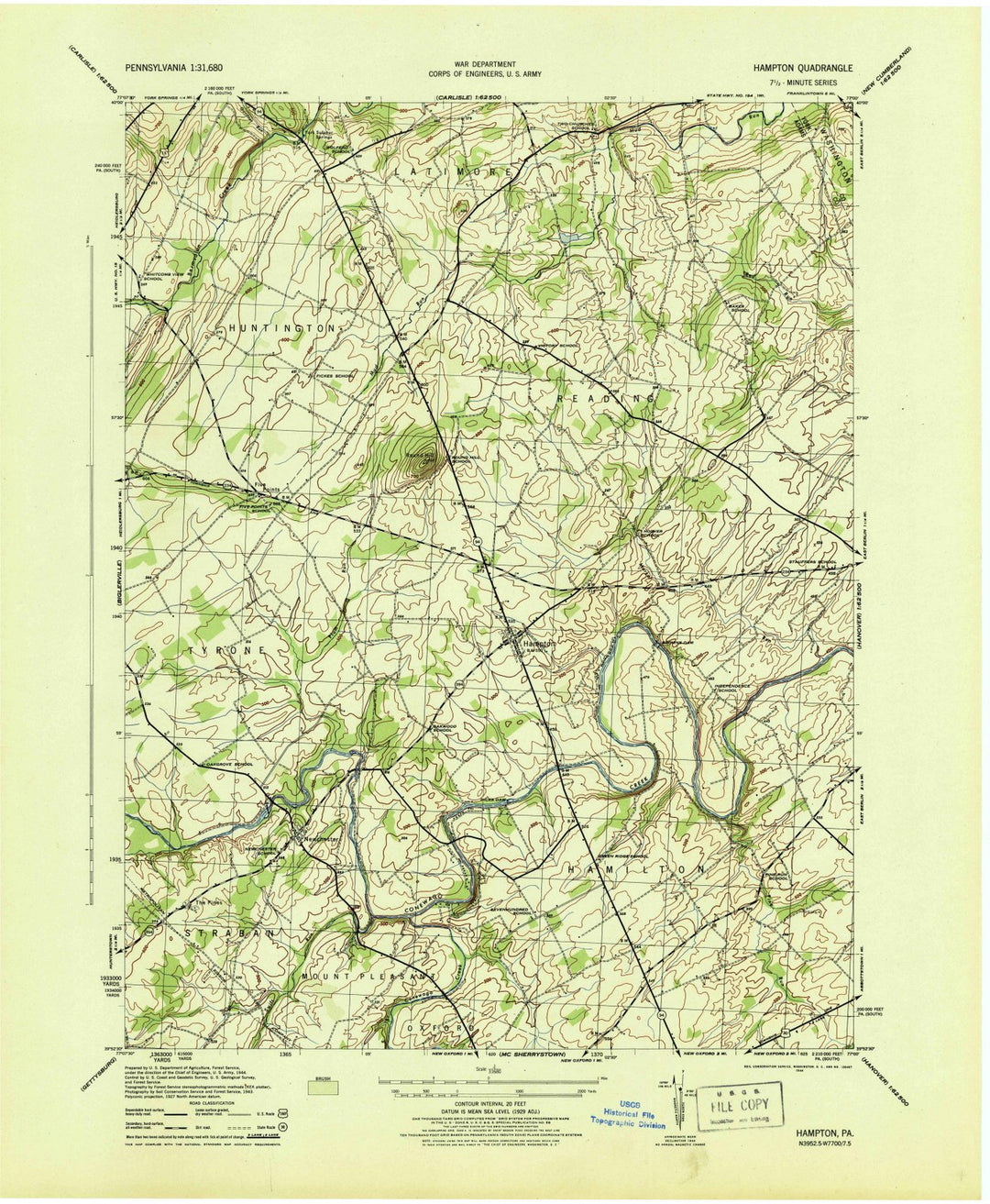 1944 Hampton, PA - Pennsylvania - USGS Topographic Map v2