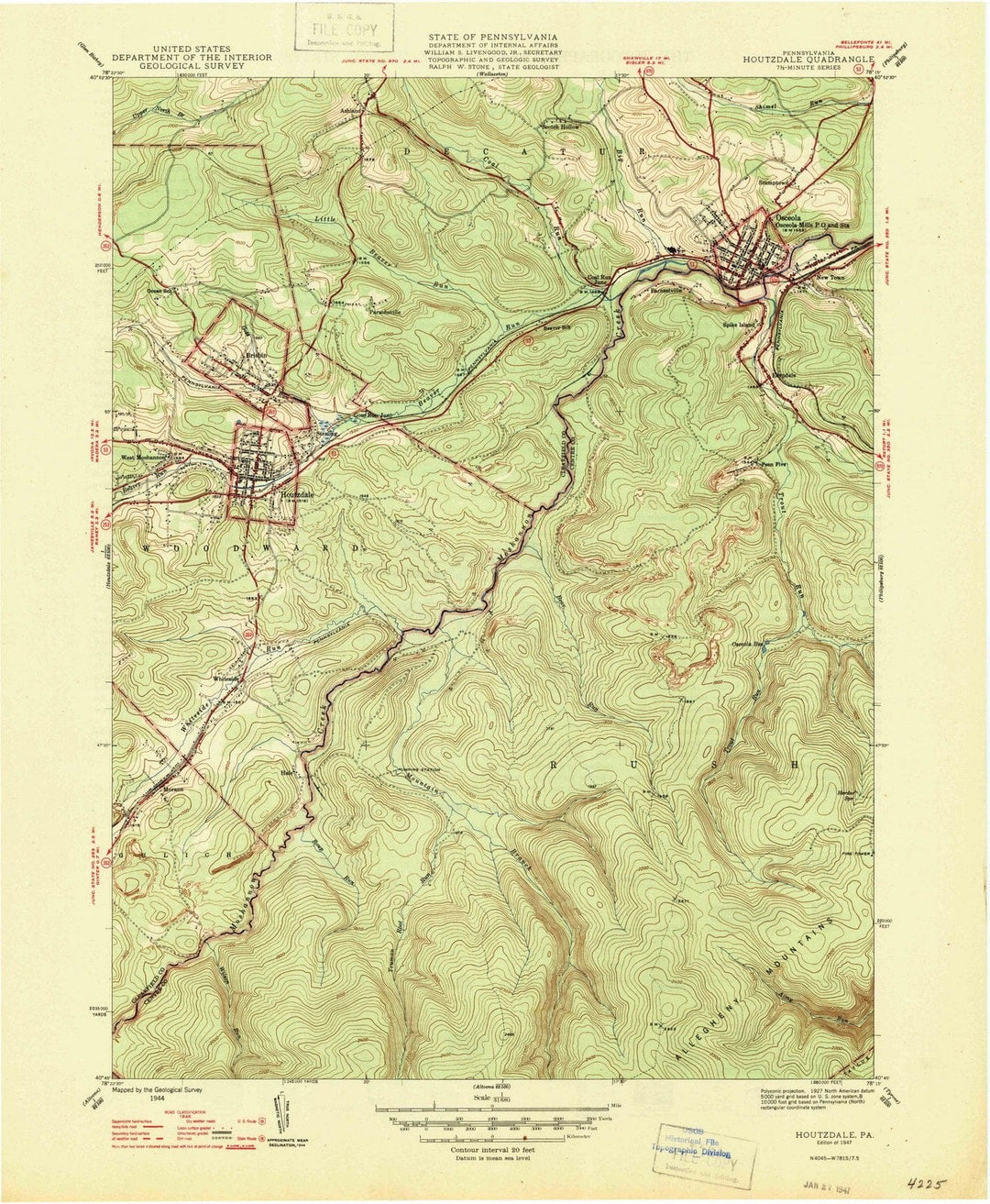 1947 Houtzdale, PA - Pennsylvania - USGS Topographic Map