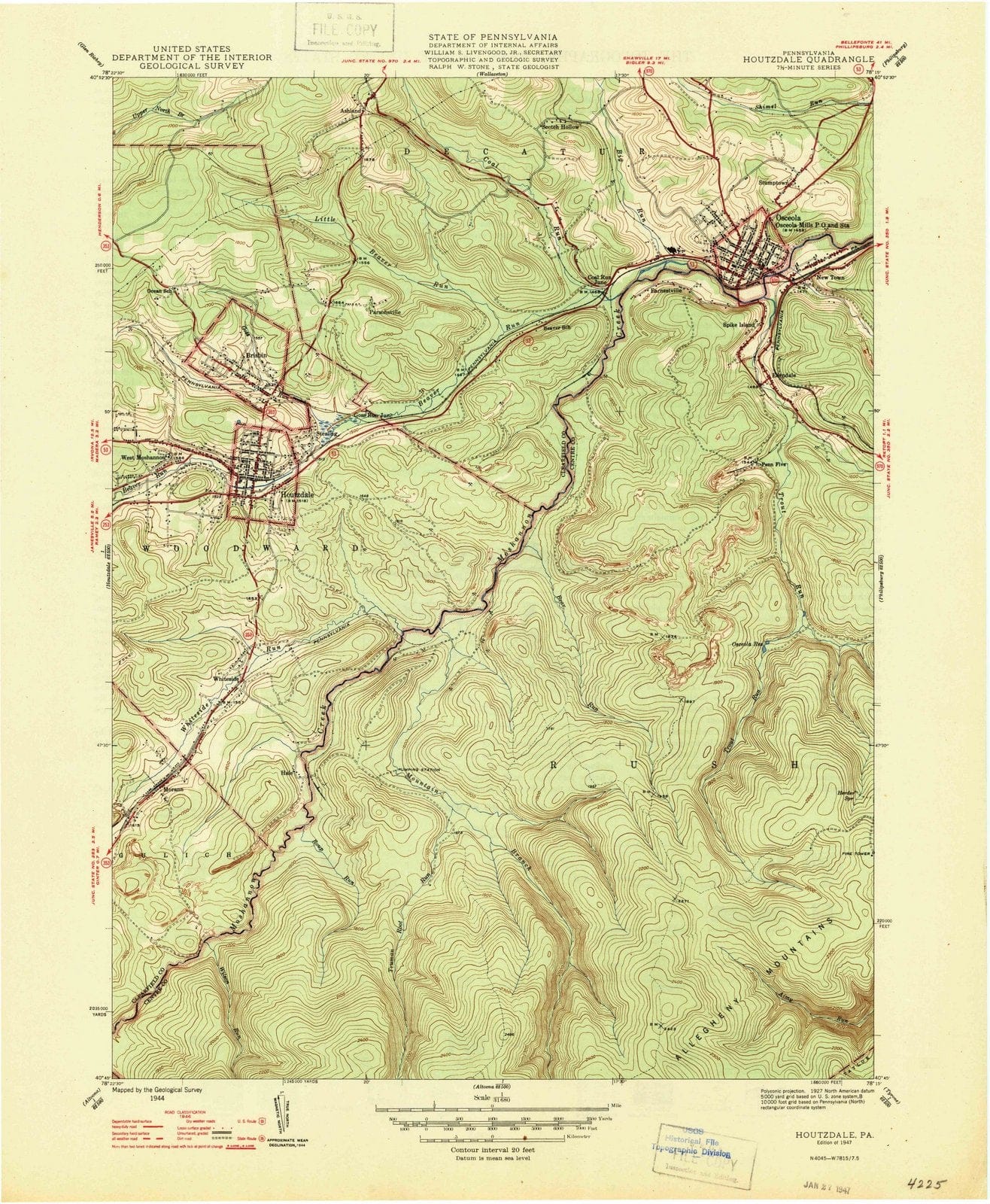 1947 Houtzdale, PA - Pennsylvania - USGS Topographic Map