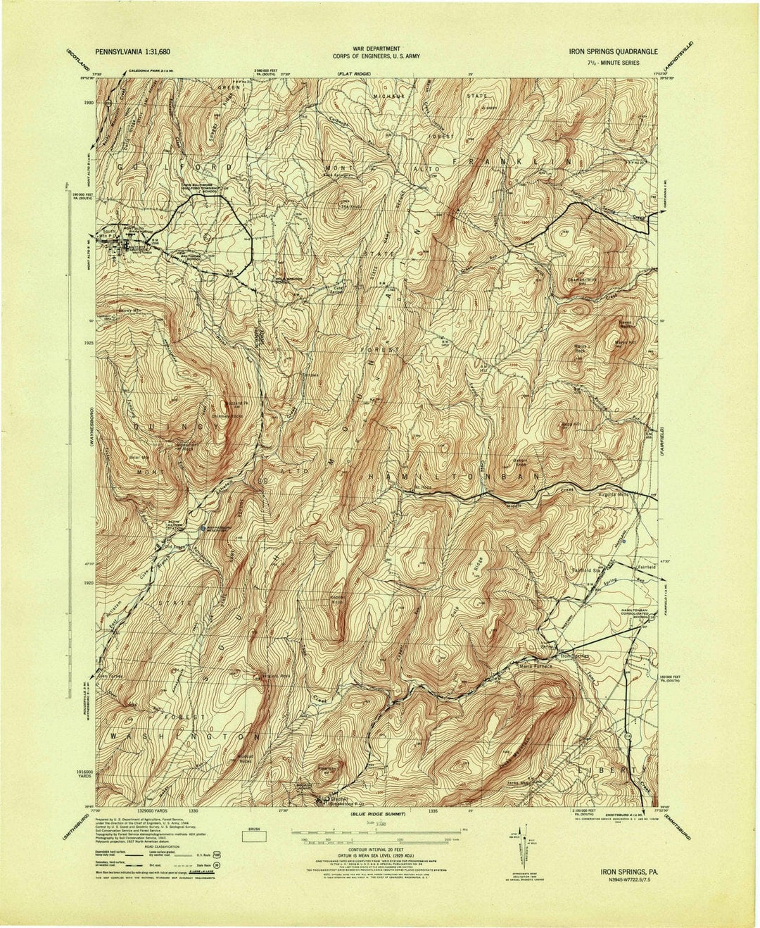 1944 Iron Springs, PA - Pennsylvania - USGS Topographic Map