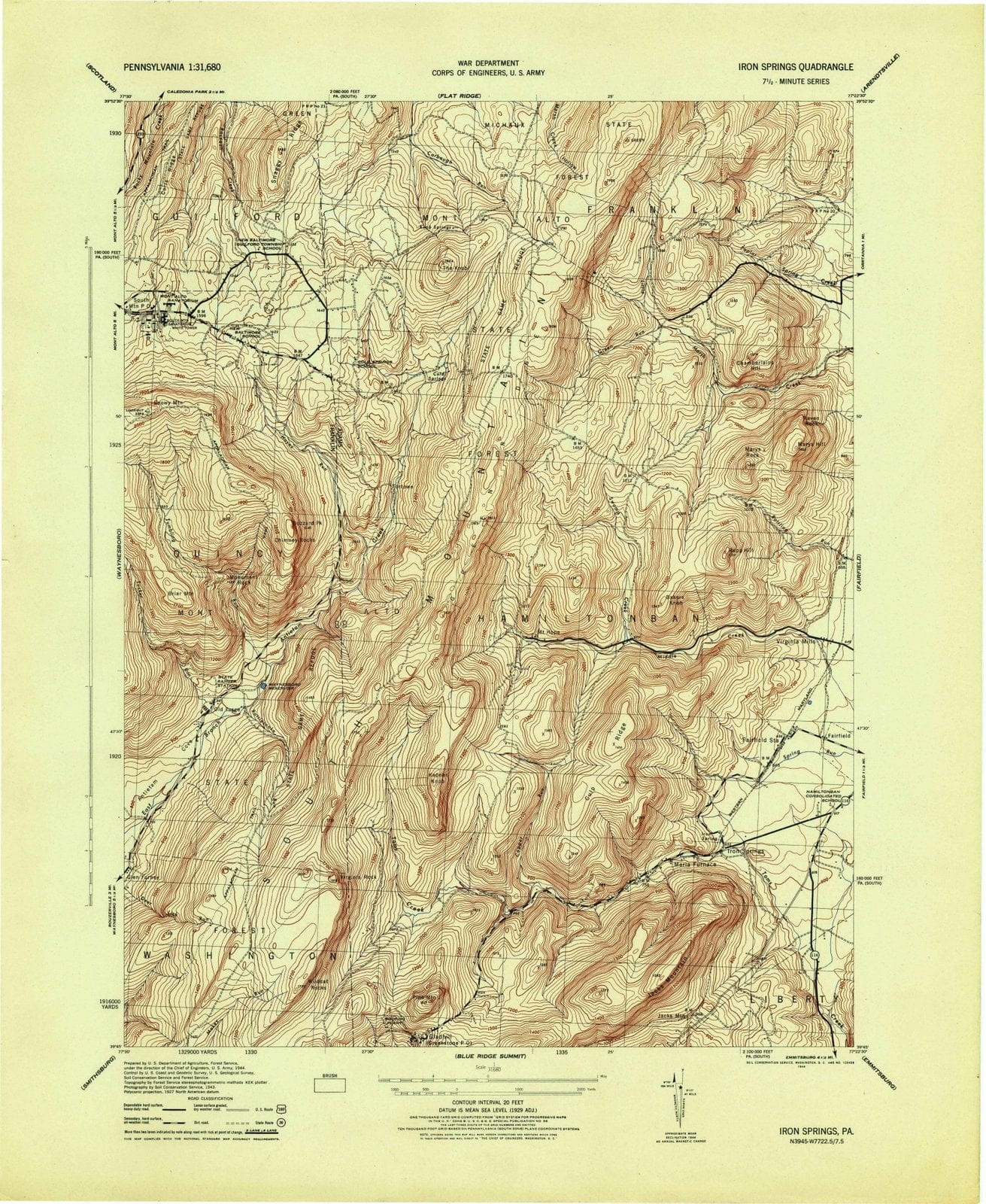 1944 Iron Springs, PA - Pennsylvania - USGS Topographic Map