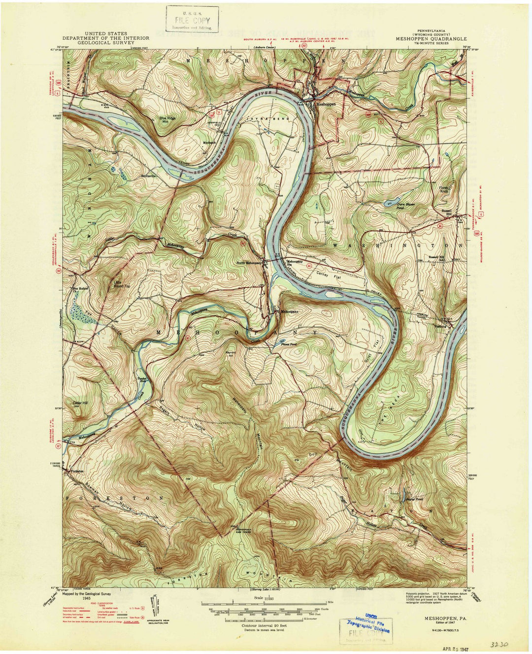 1947 Meshoppen, PA - Pennsylvania - USGS Topographic Map
