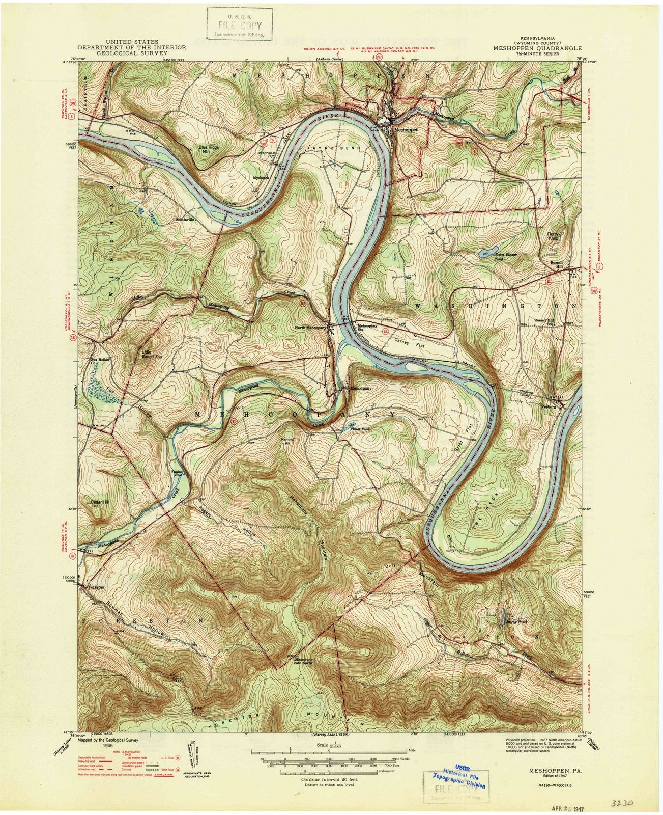 1947 Meshoppen, PA - Pennsylvania - USGS Topographic Map