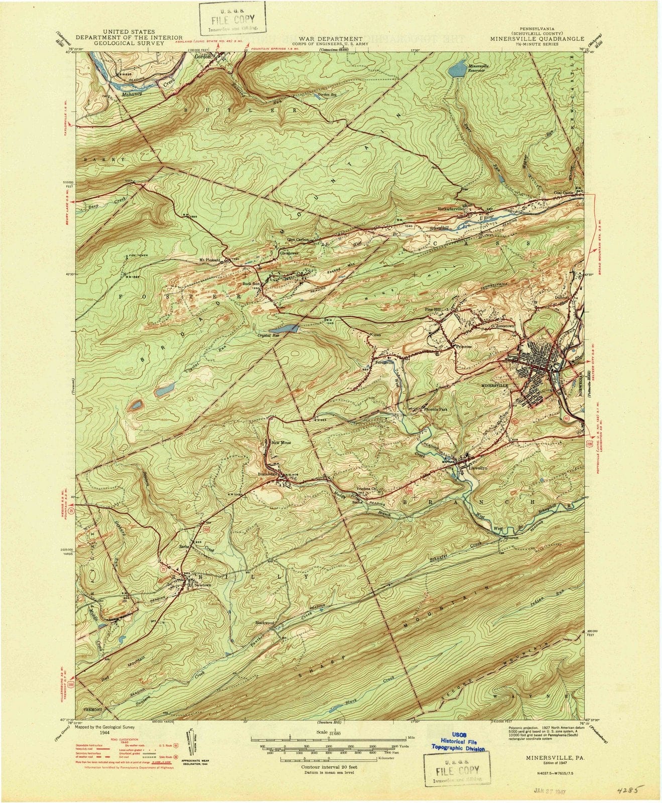 1947 Minersville, PA - Pennsylvania - USGS Topographic Map