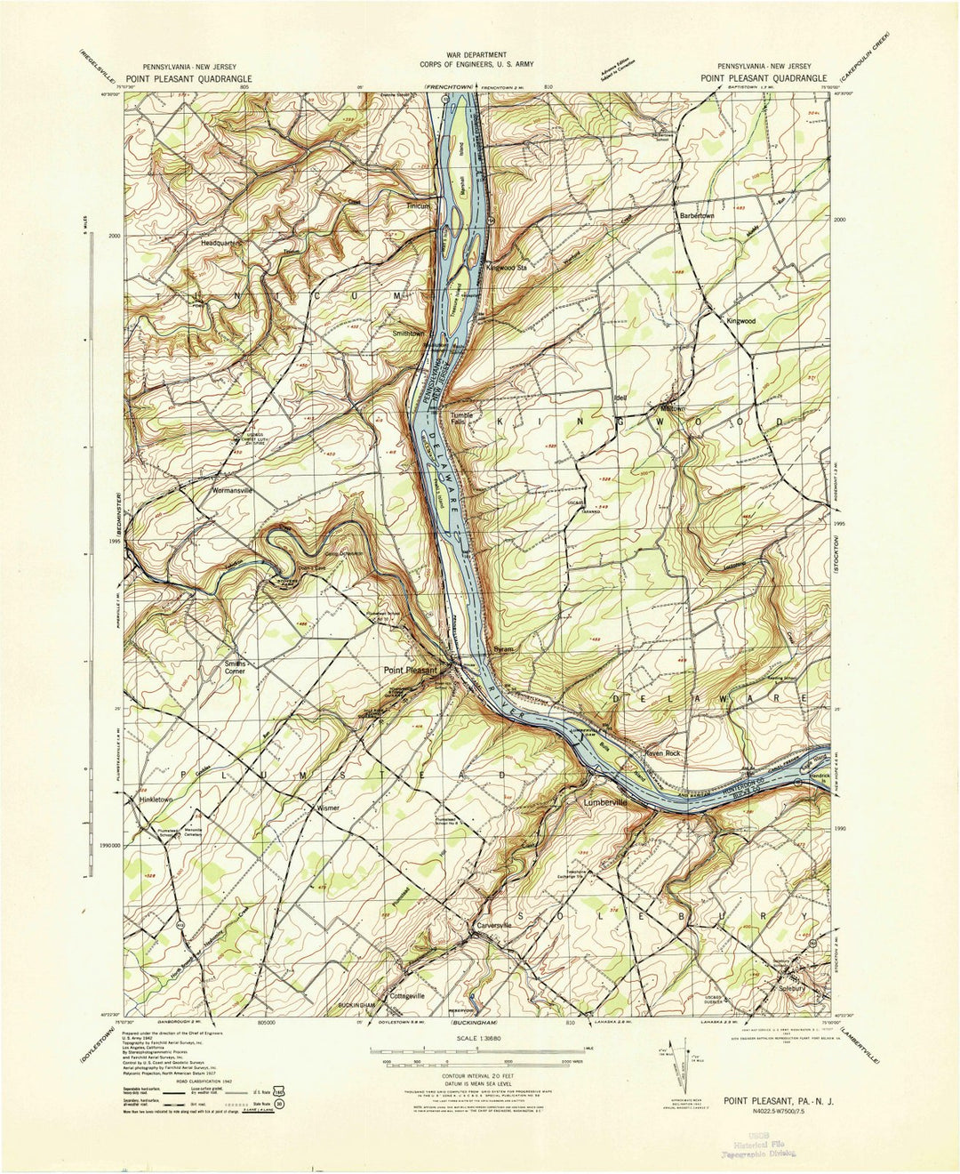 1943 Point Pleasant, PA - Pennsylvania - USGS Topographic Map