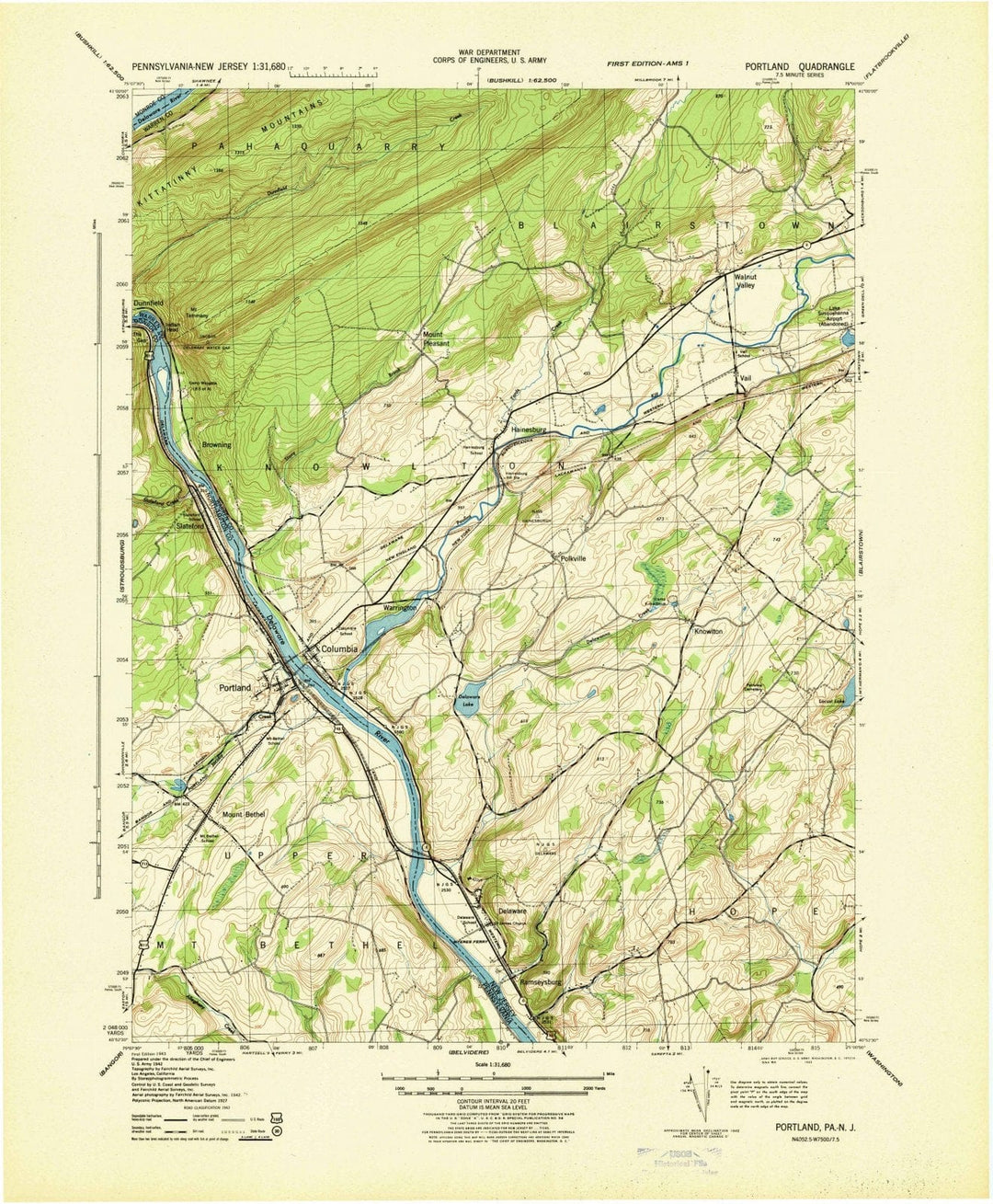 1943 Portland, PA - Pennsylvania - USGS Topographic Map