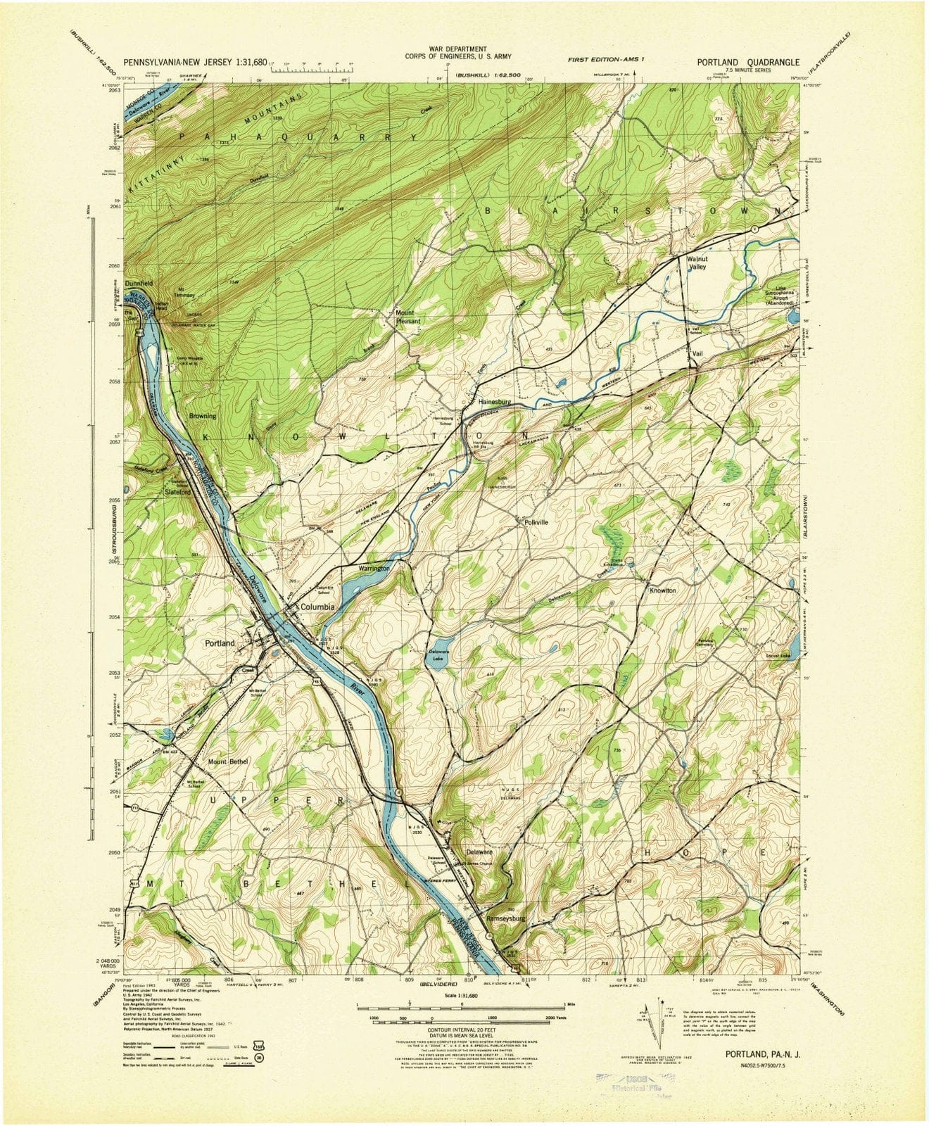 1943 Portland, PA - Pennsylvania - USGS Topographic Map