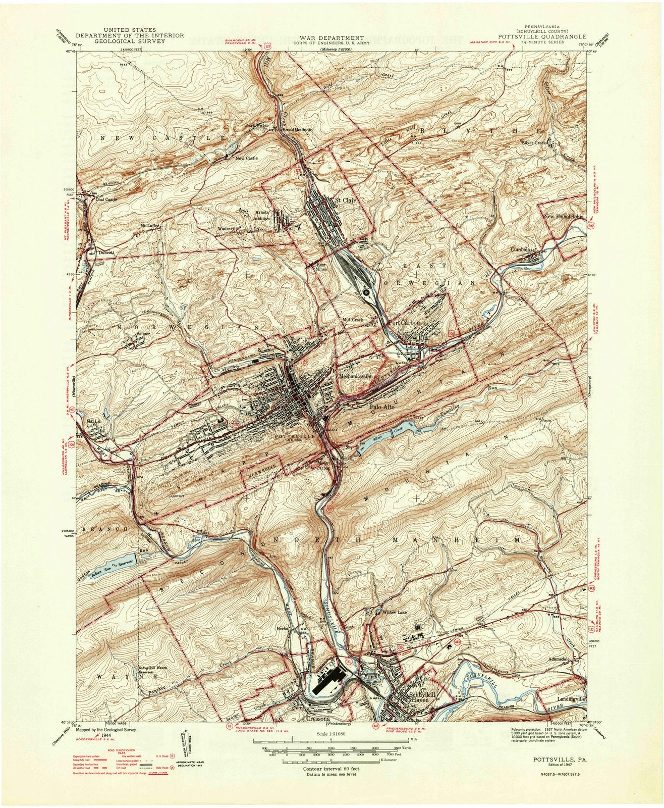 1944 Pottsville, PA - Pennsylvania - USGS Topographic Map v2
