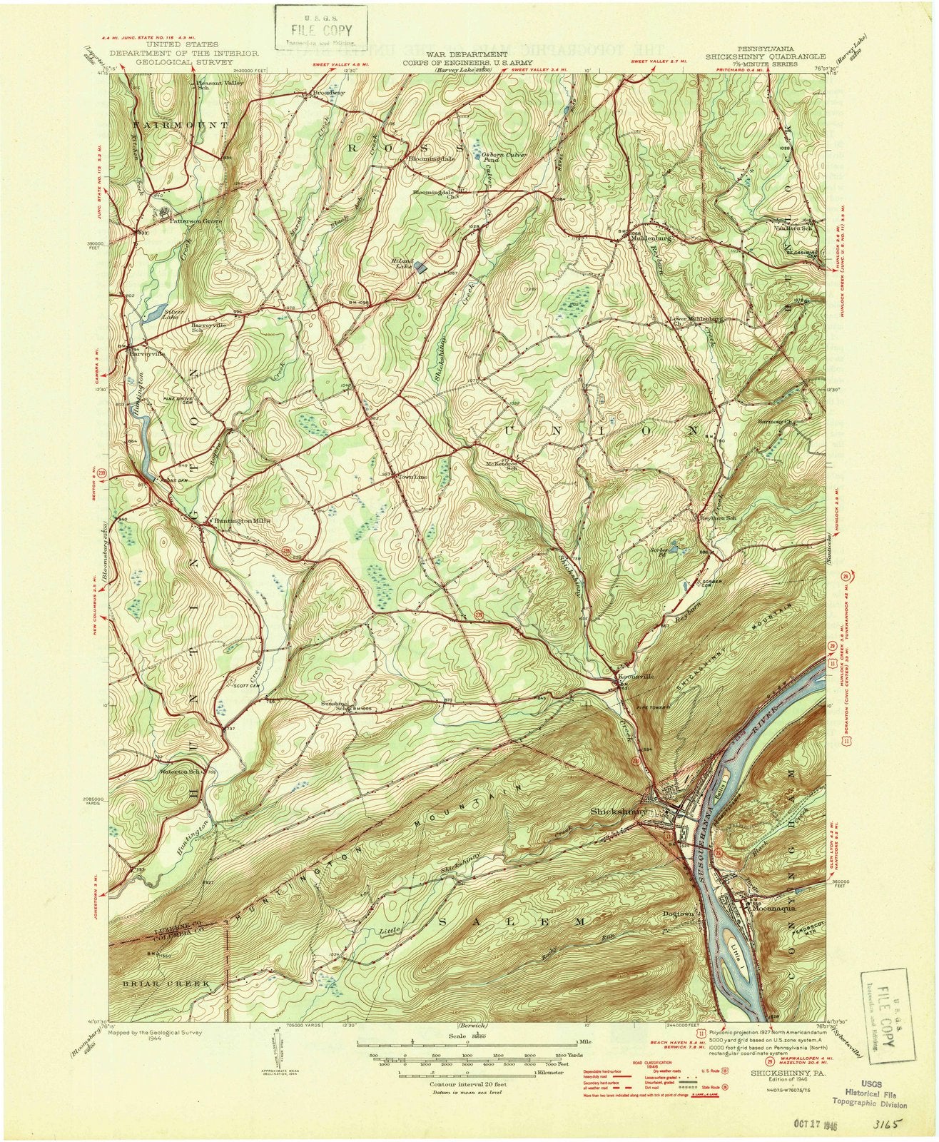 1946 Shickshinny, PA - Pennsylvania - USGS Topographic Map