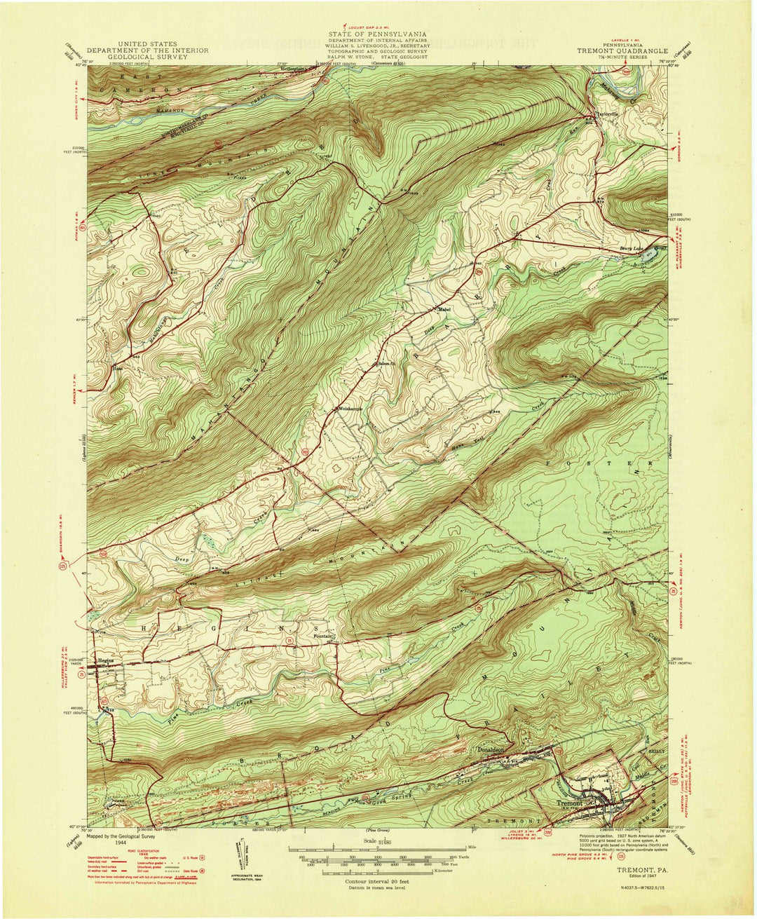 1947 Tremont, PA - Pennsylvania - USGS Topographic Map
