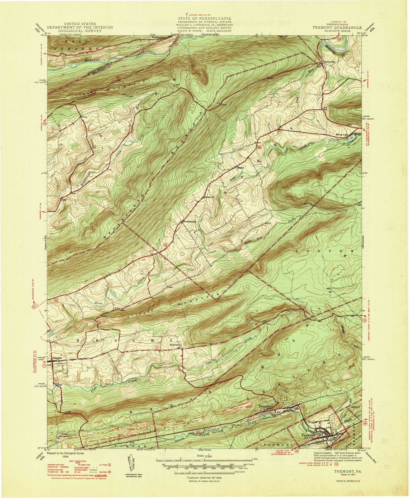 1947 Tremont, PA - Pennsylvania - USGS Topographic Map