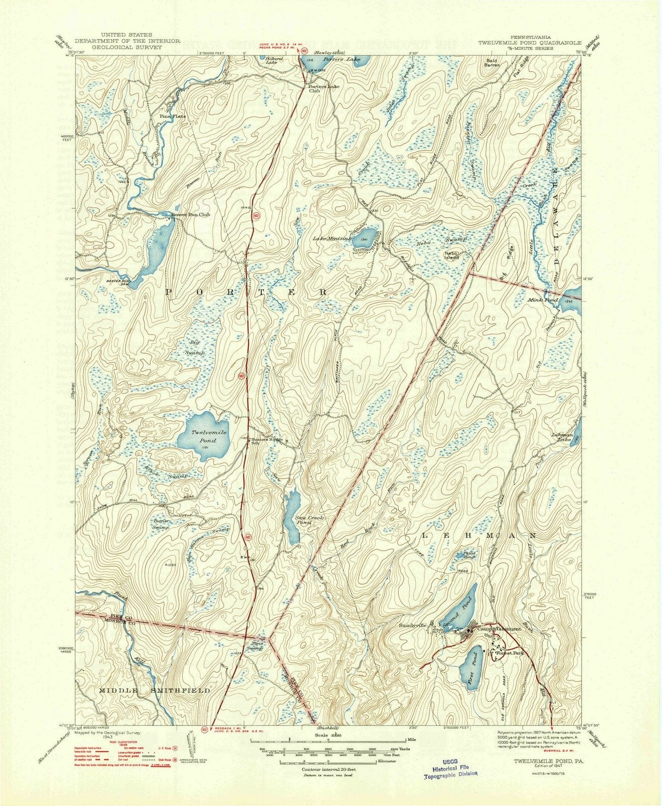 1947 Twelvemile Pond, PA - Pennsylvania - USGS Topographic Map