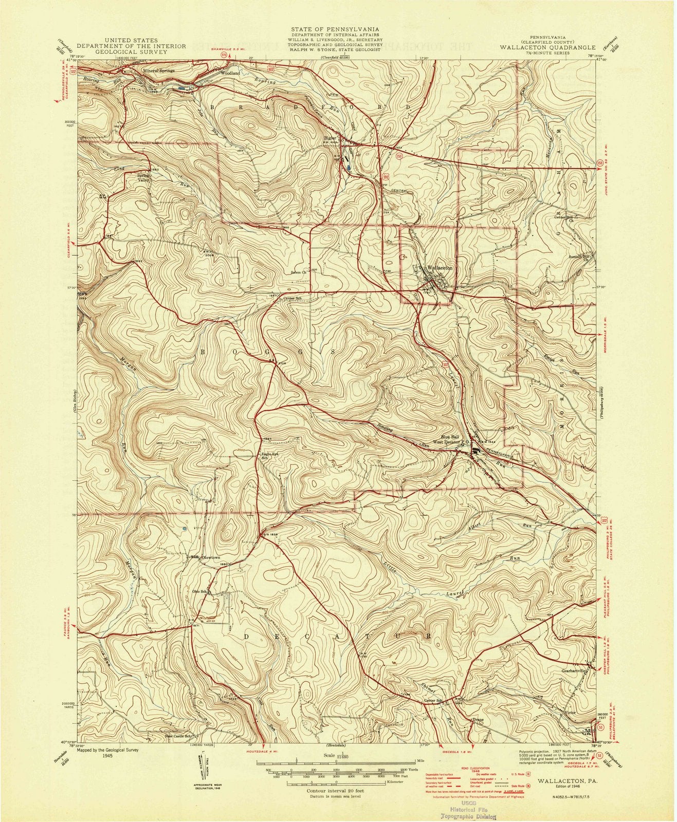 1946 Wallaceton, PA - Pennsylvania - USGS Topographic Map