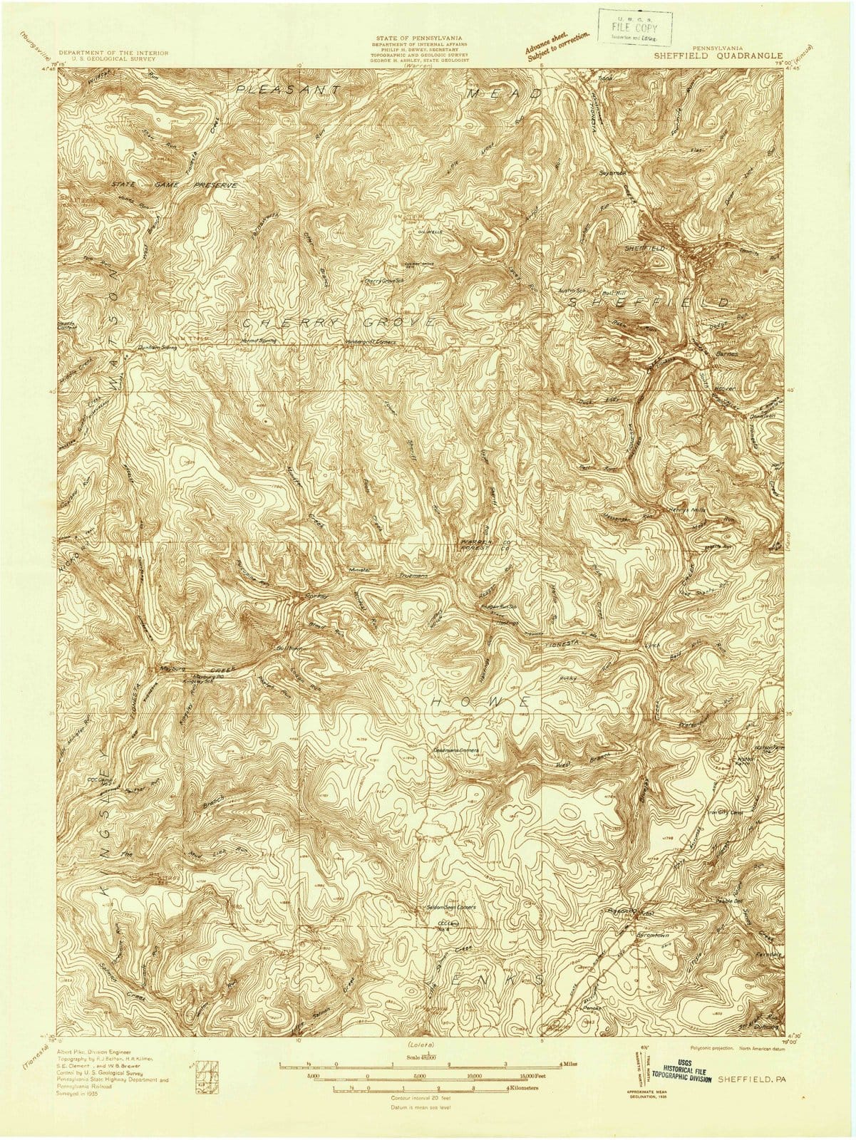 1935 Sheffield, PA - Pennsylvania - USGS Topographic Map