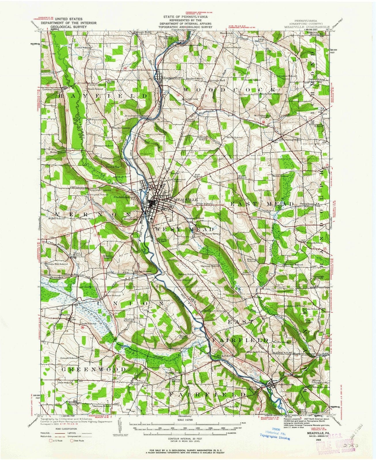 1923 Meadville, PA - Pennsylvania - USGS Topographic Map