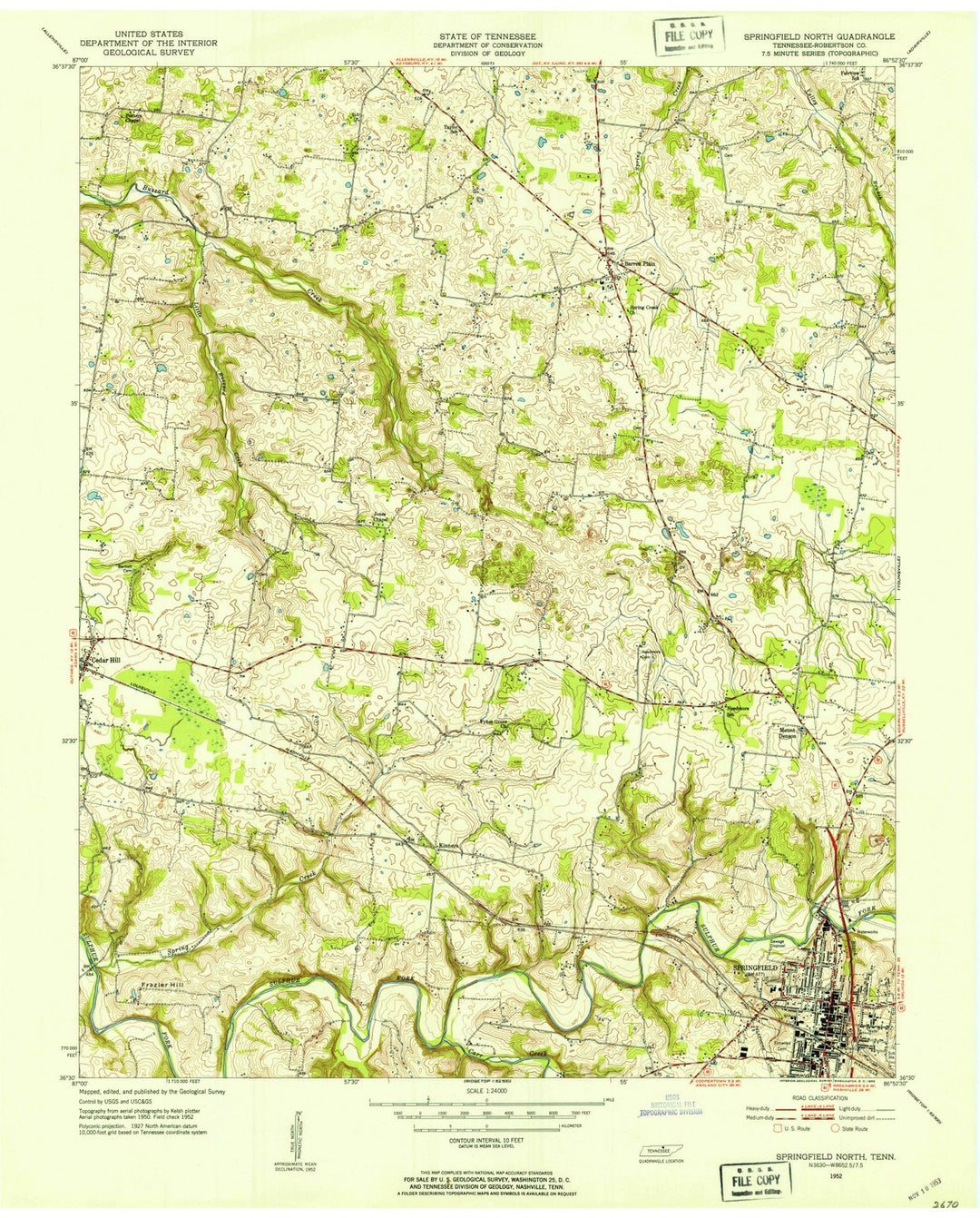 1952 Springfield, TN - Tennessee - USGS Topographic Map