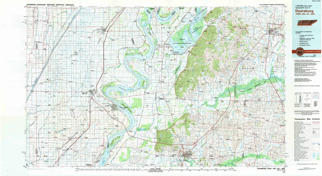 1983 Dyersburg, TN - Tennessee - USGS Topographic Map