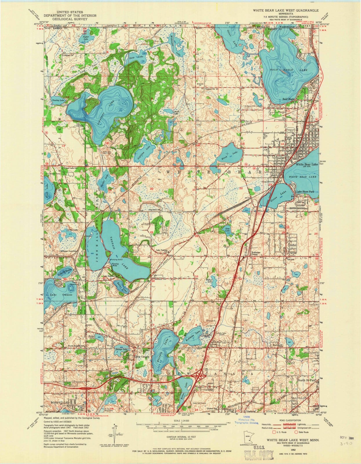 1952 White Bear Lake West, MN - Minnesota - USGS Topographic Map