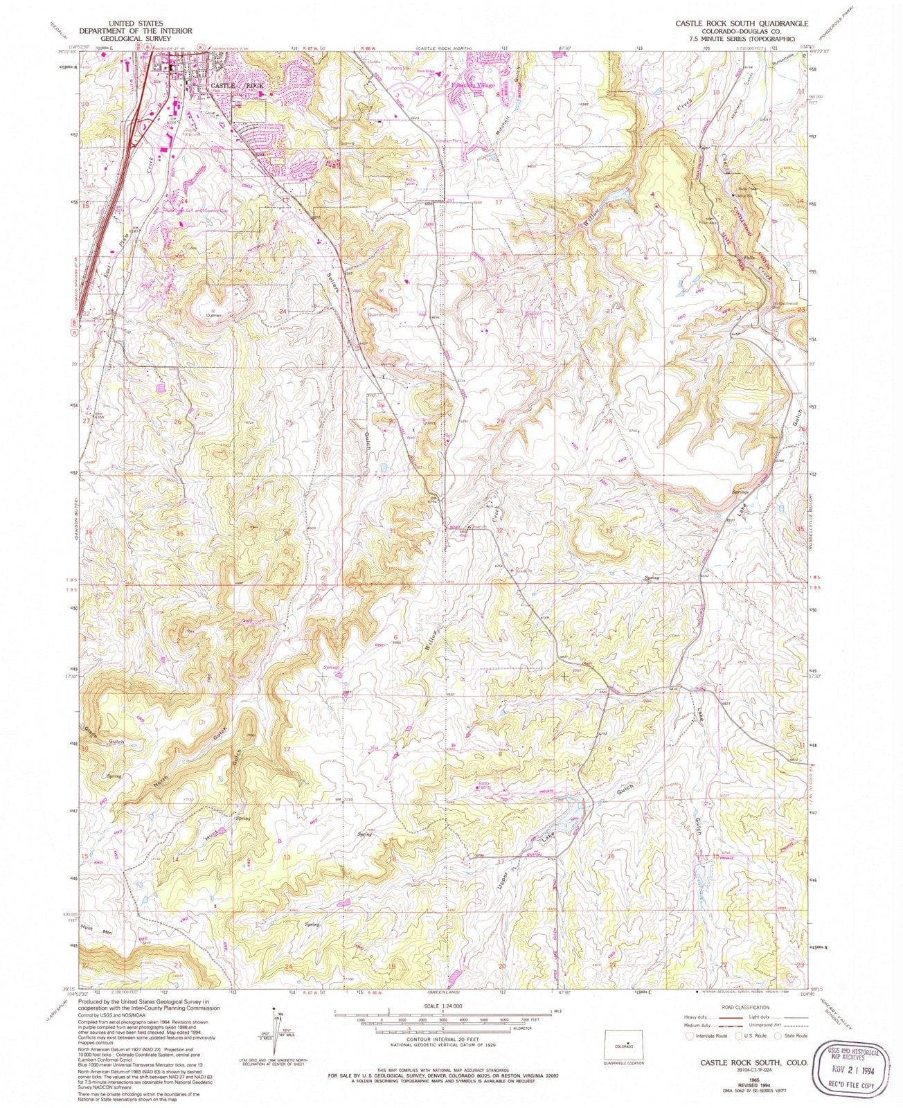 1965 Castle Rock South, CO - Colorado - USGS Topographic Map