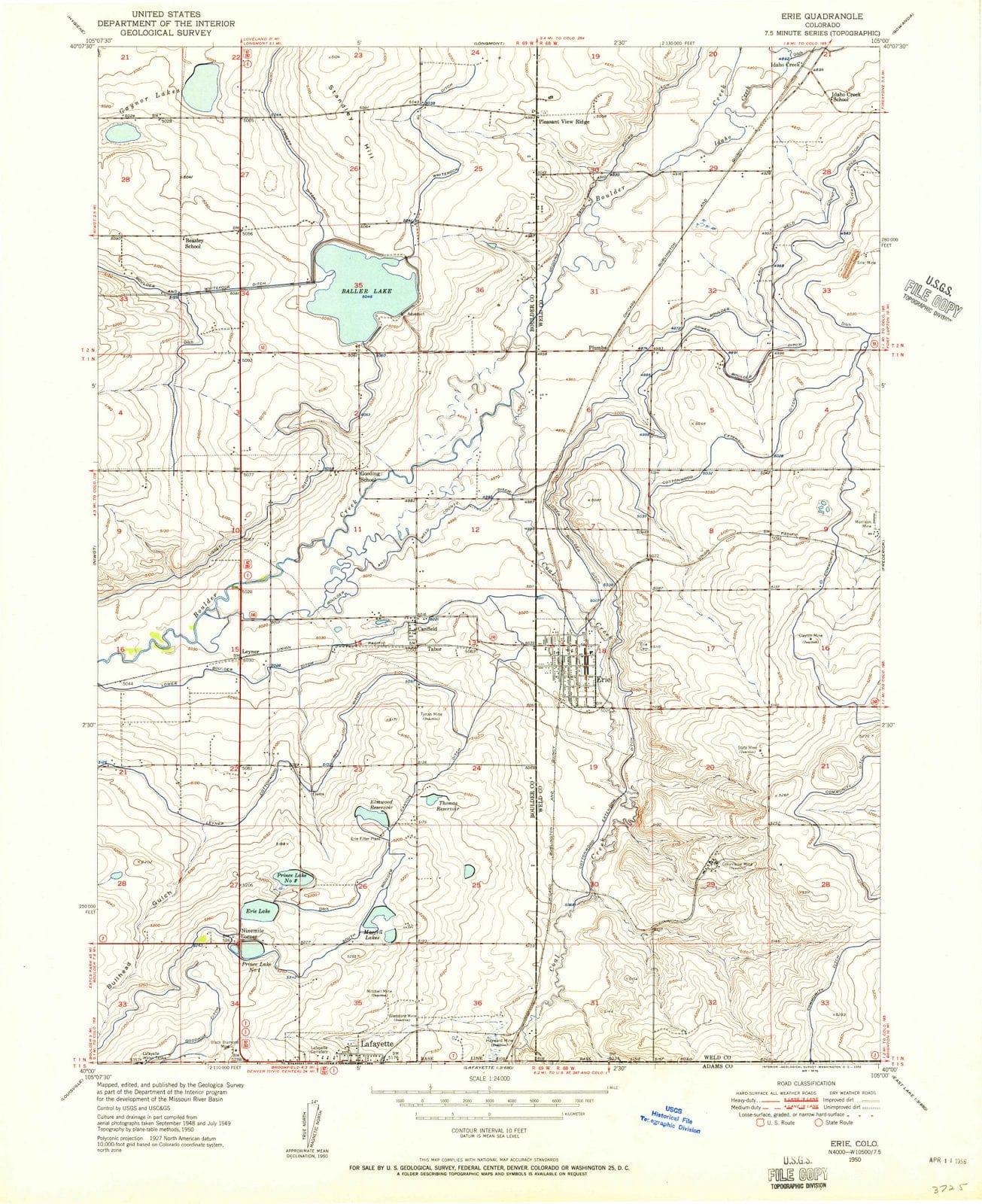 1950 Erie, CO - Colorado - USGS Topographic Map
