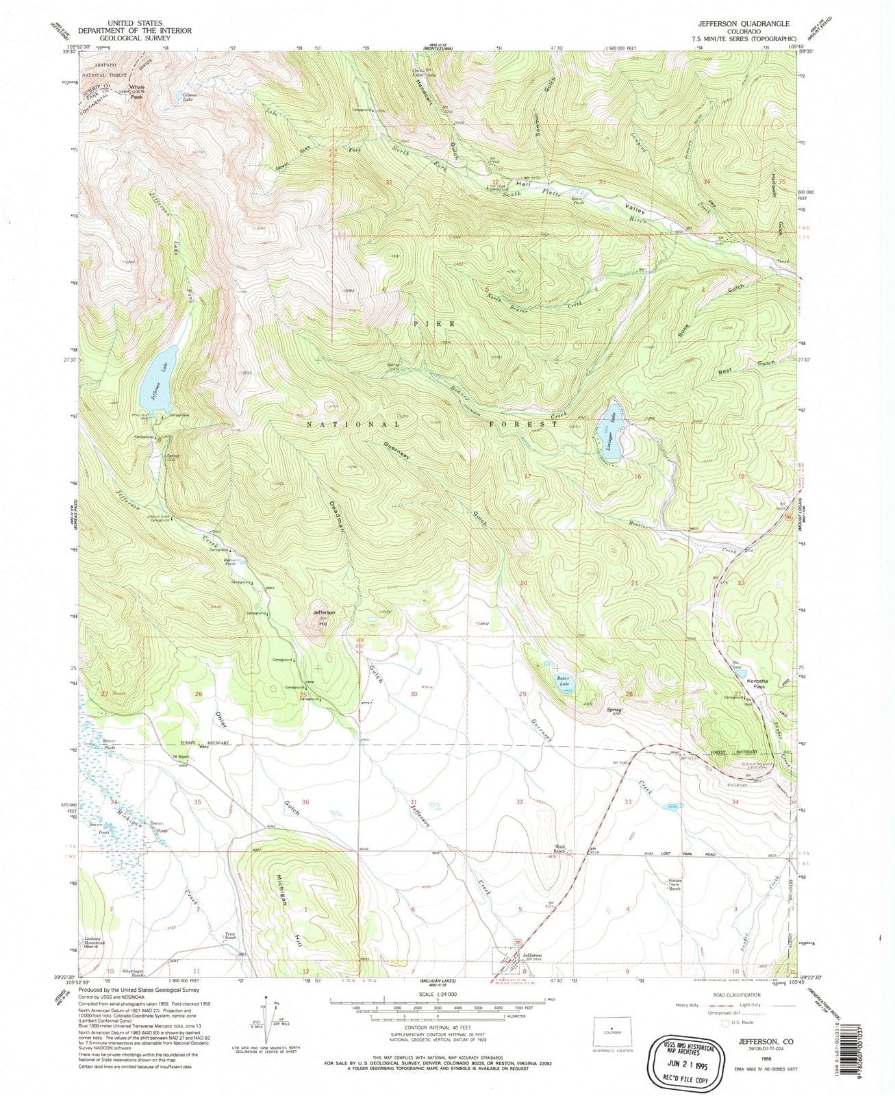 1958 Jefferson, CO - Colorado - USGS Topographic Map
