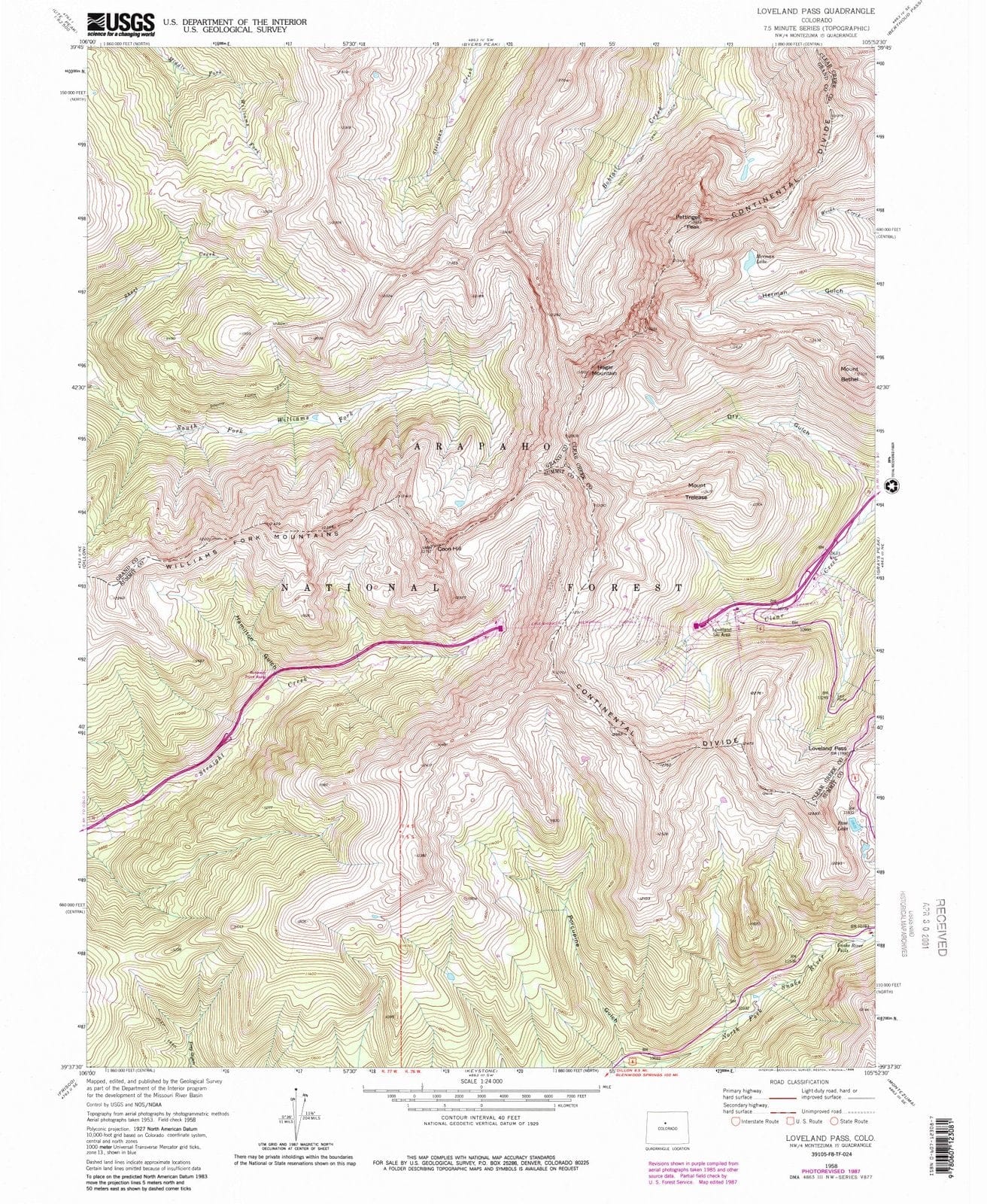 1958 Loveland Pass, CO - Colorado - USGS Topographic Map