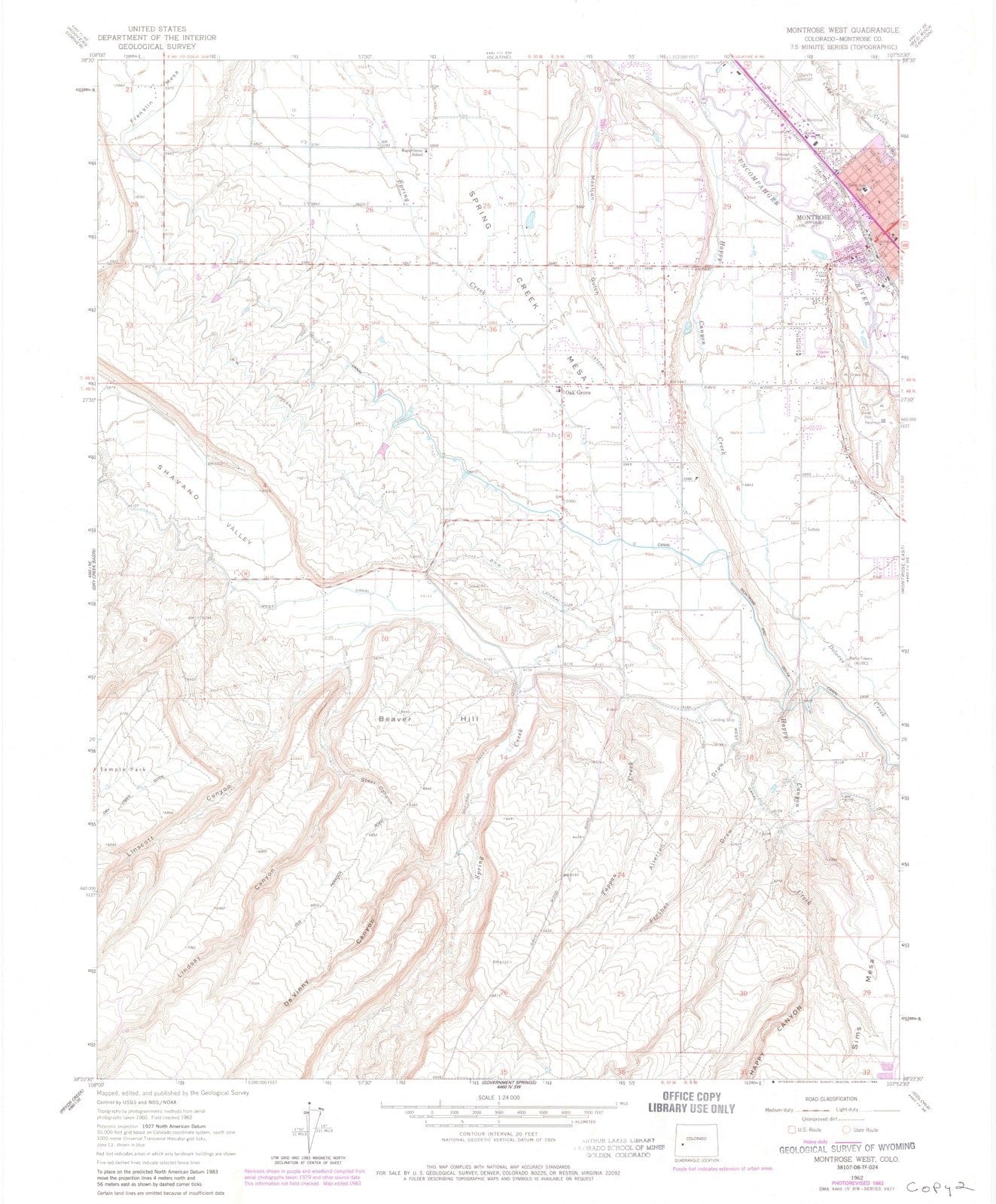 1962 Montrose West, CO - Colorado - USGS Topographic Map