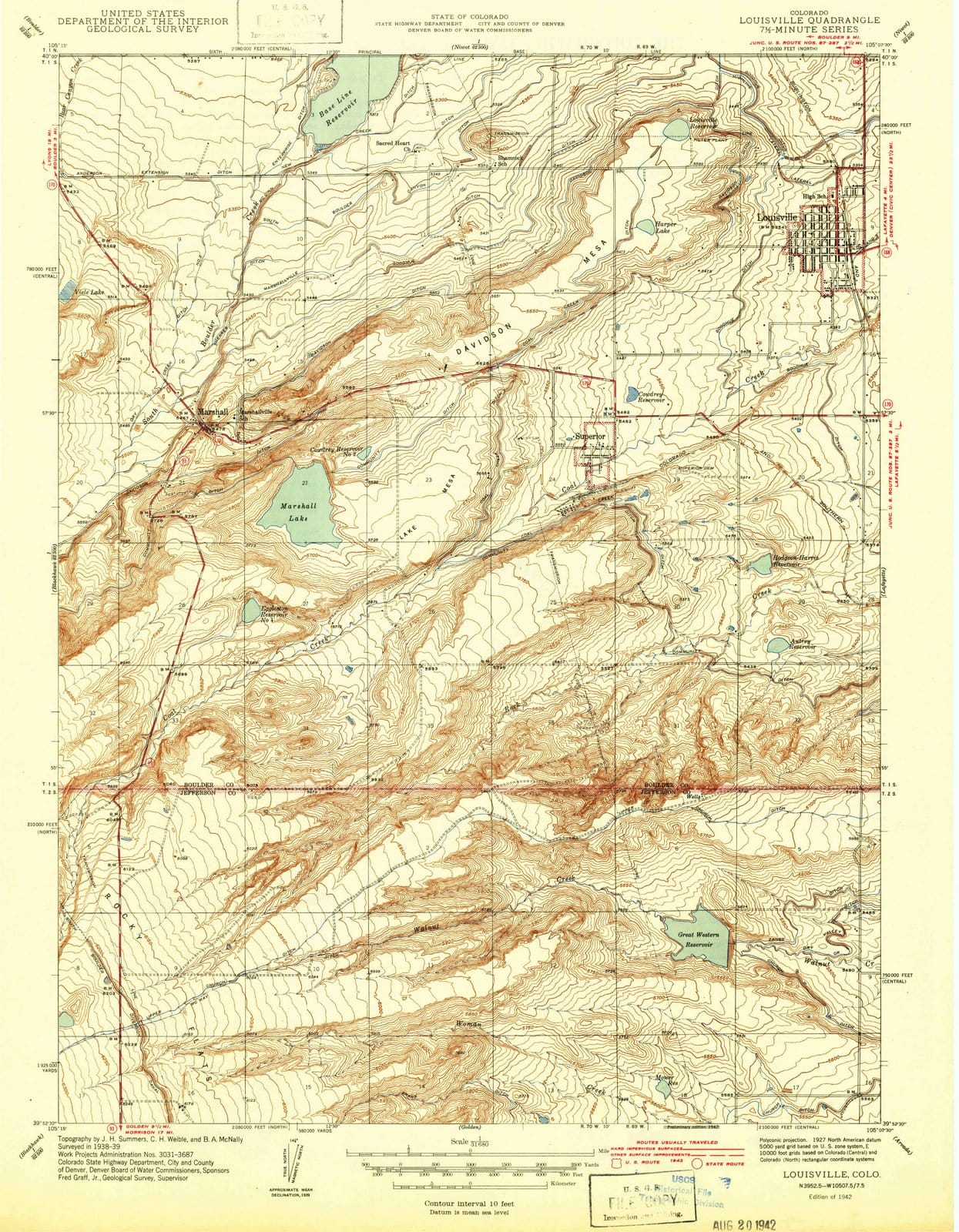 1942 Louisville, CO - Colorado - USGS Topographic Map v2