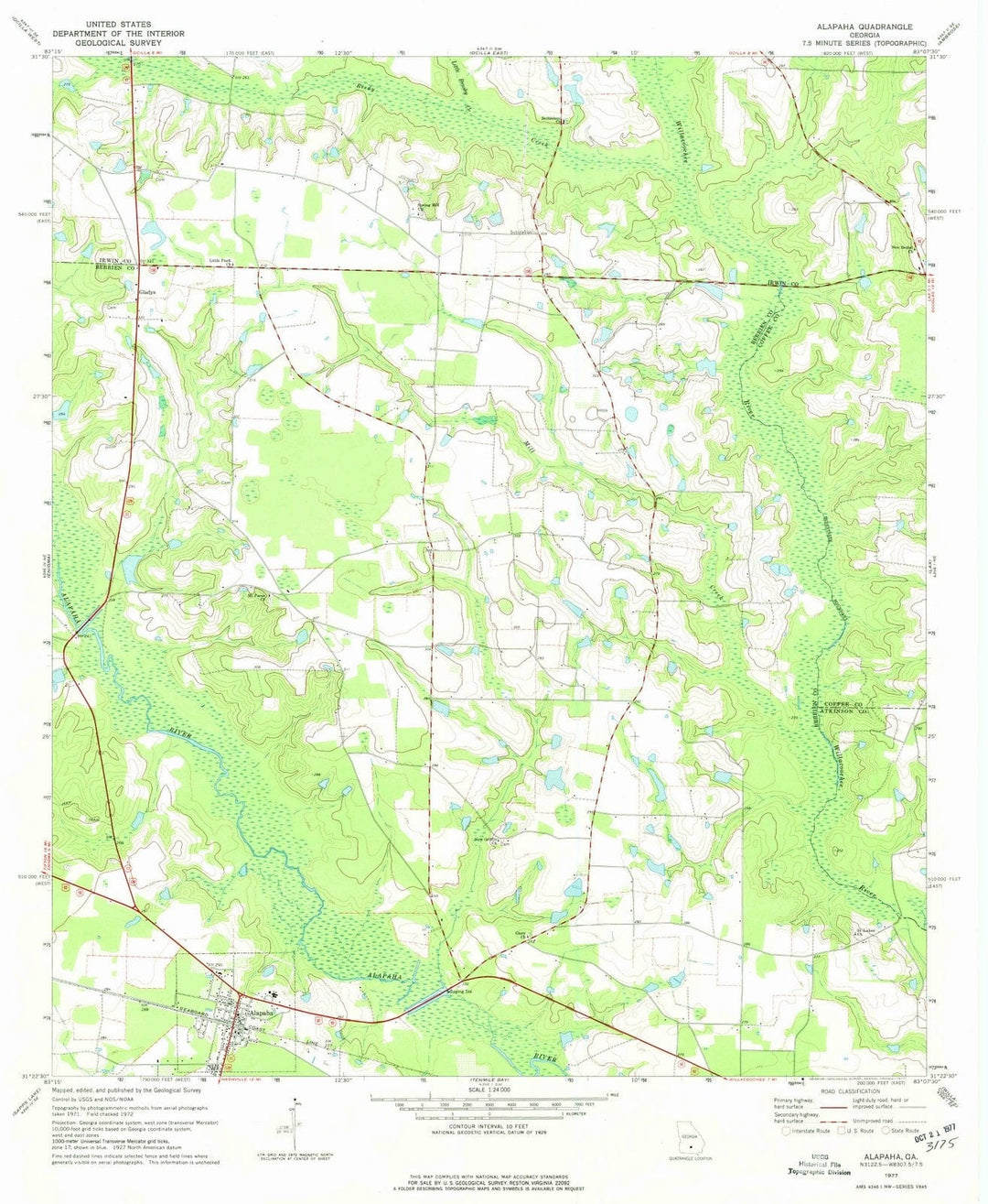 1977 Alapaha, GA - Georgia - USGS Topographic Map