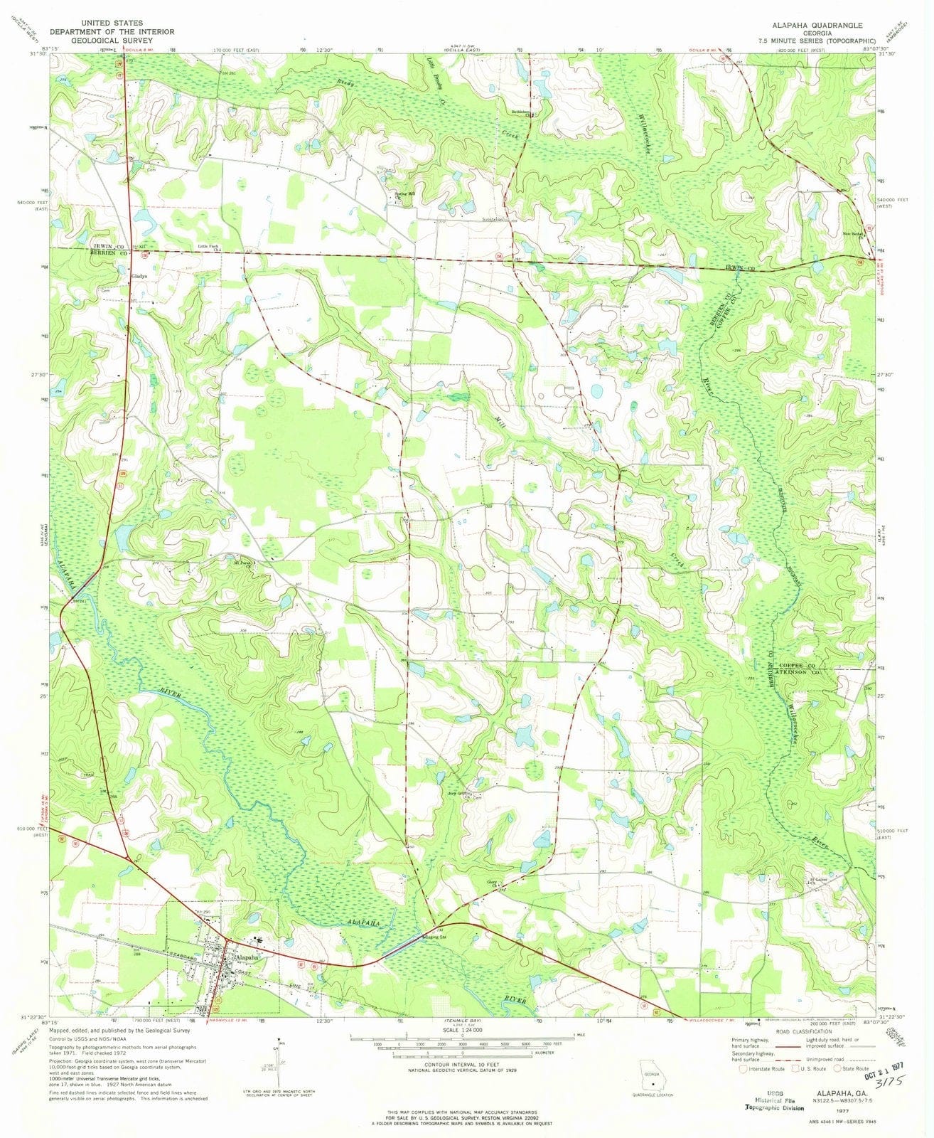 1977 Alapaha, GA - Georgia - USGS Topographic Map