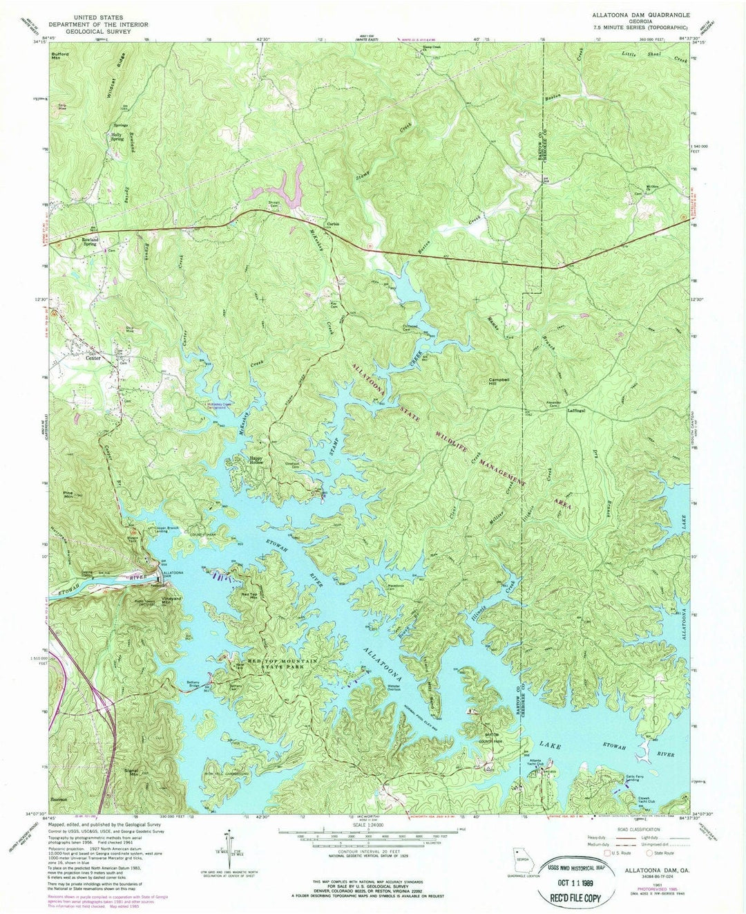 1961 Allatoonaam, GA - Georgia - USGS Topographic Map